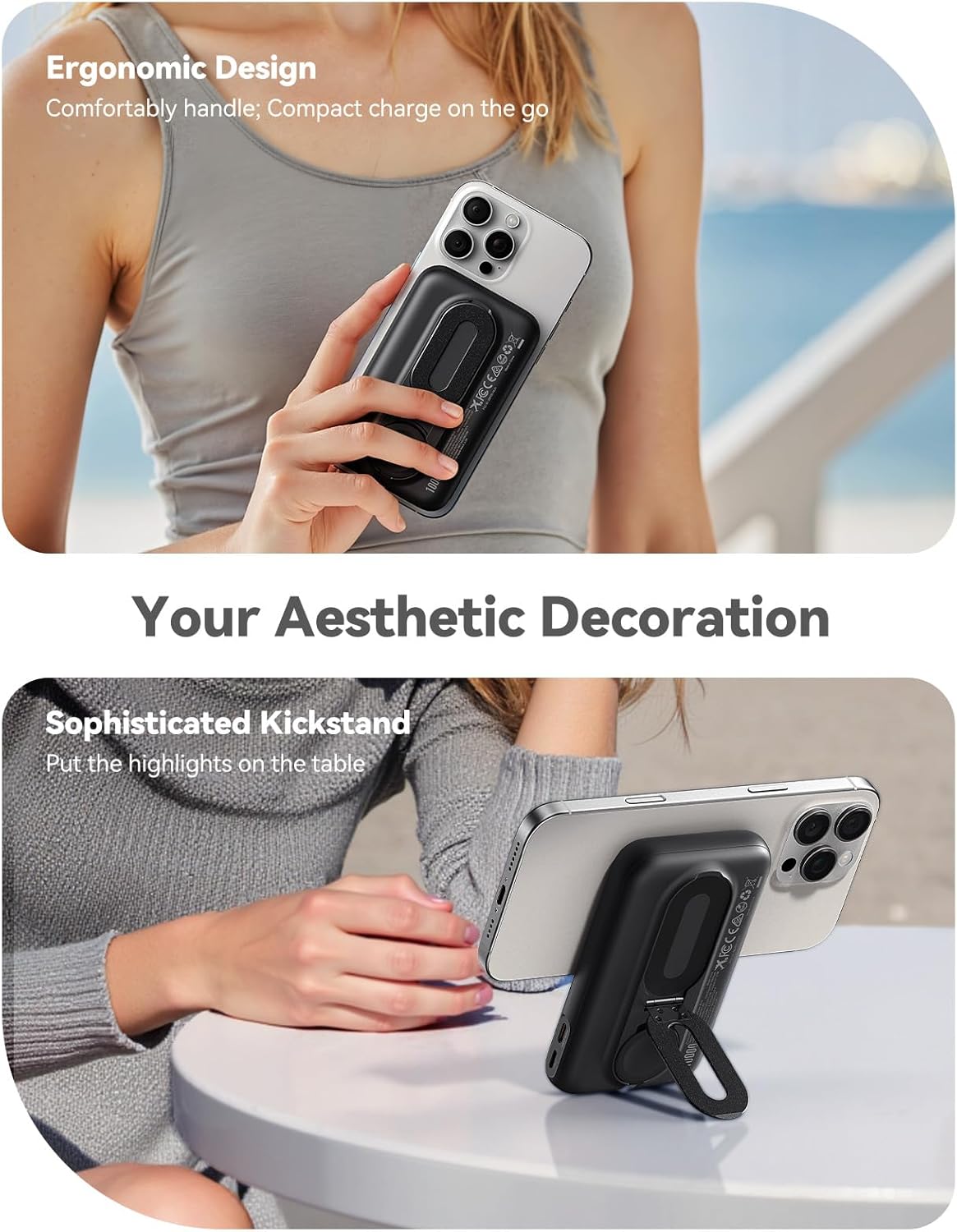 Magnetic Portable Charger for iPhone &amp; Apple Watch, 10000mAh Wireless Power Bank USB-C Fast Charging with Stand for iPhone Air/17/16/15/14/13 Series &amp; iWatch, Travel Essential for Magsafe Battery Pack