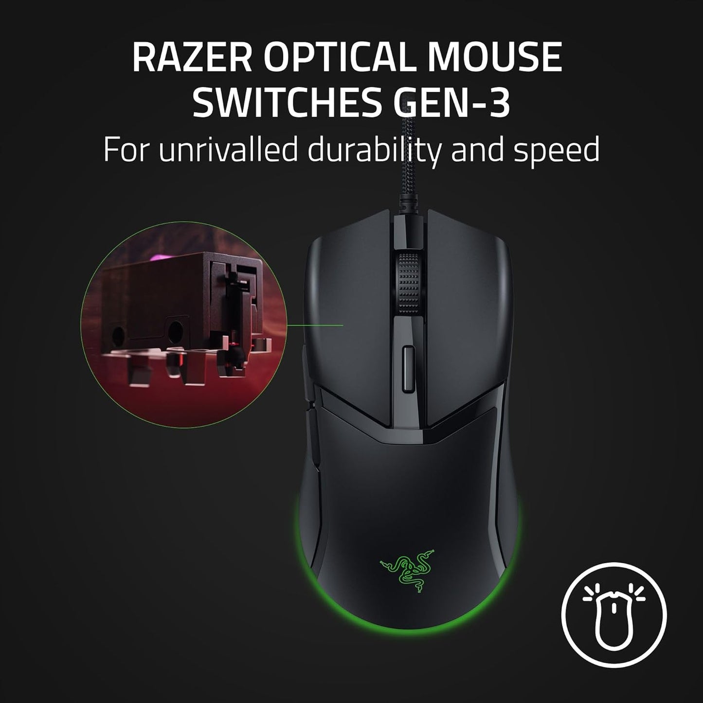 Razer Cobra Wired Gaming Mouse, Gen-3 Optical Switches, 58g, Black | Chroma RGB Lighting with Underglow, Precise 8500 DPI Optical Sensor, 100% PTFE Mouse Feet