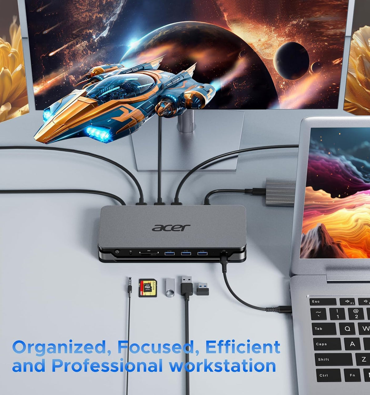 Acer 13-in-1 Laptop Docking Station, USB-C 3 Display Docking (2 HDMI+1 DP)