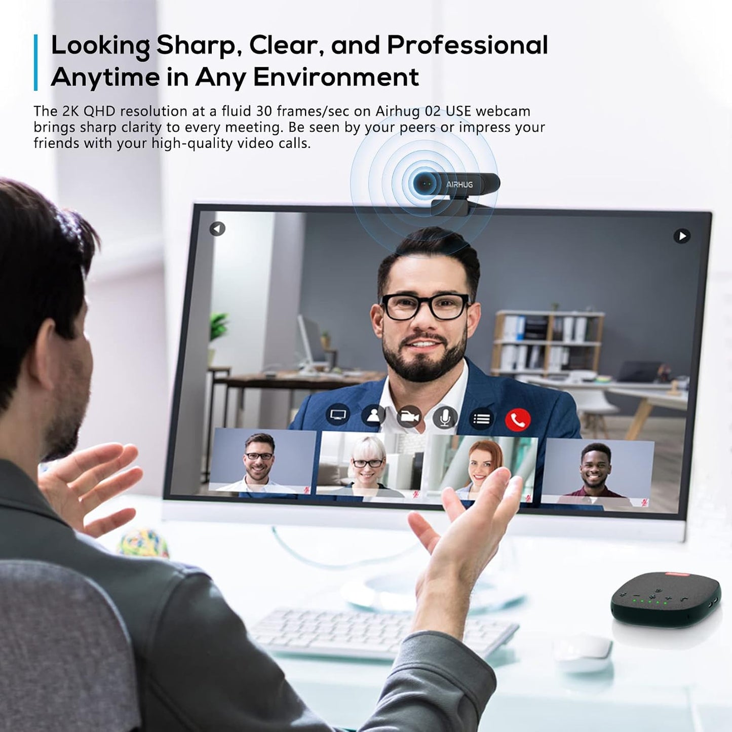 AIRHUG 2K Webcam No Mic with Privacy Cover, USB Camera for Computer | Plug & Play, Without Audio, 78° Wide-Angle, For Streaming and Conferencing