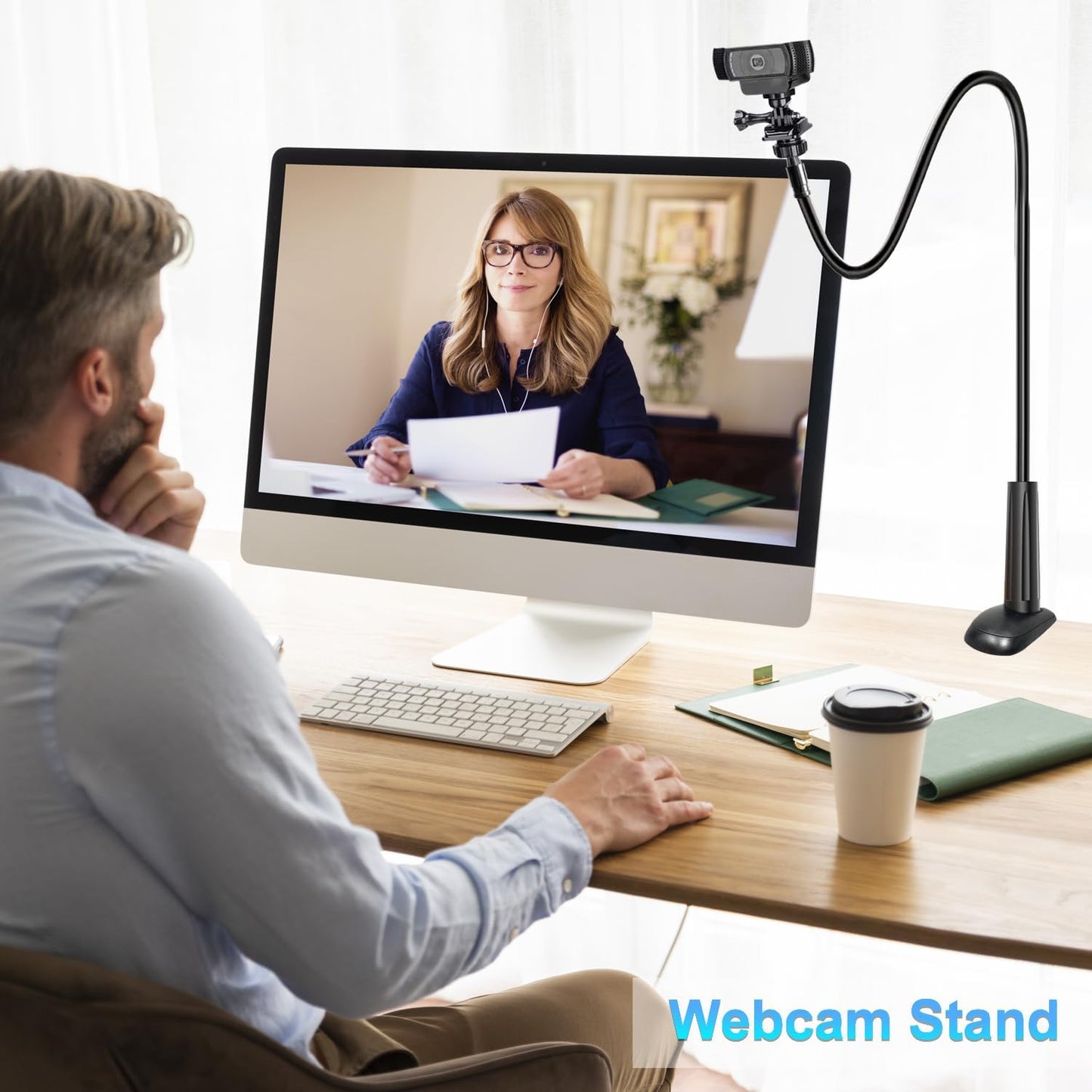 Webcam Stand for Desk, Flexible Gooseneck Webcam Mount Holder Arm with Phone Holder, Web Cam Stand Computer Camera Desk Mount for Logitech C922 C930e C920S C920 C615 C960 C920x BRIO 4K NexiGo N60