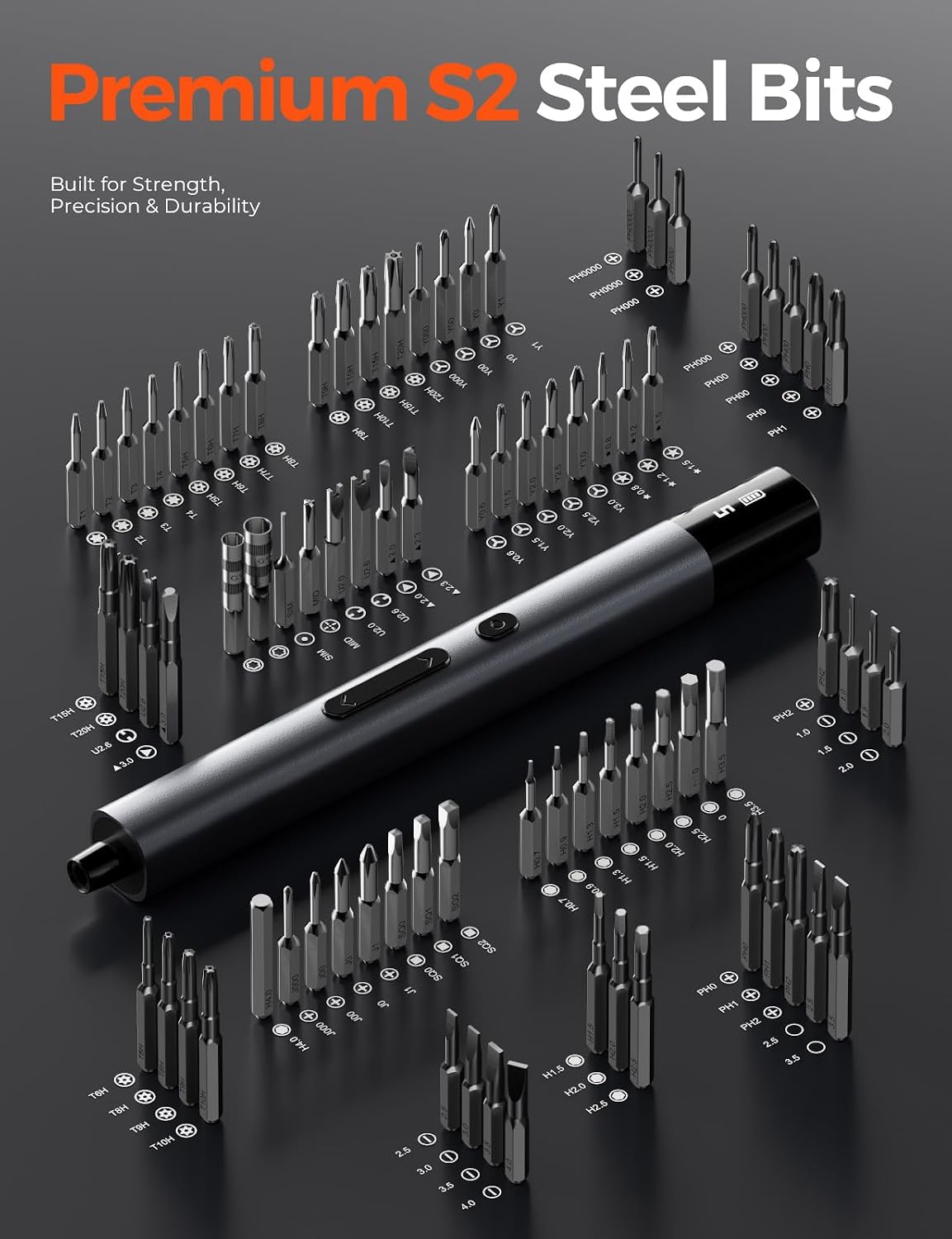 Soleilwear Electric Precision Screwdriver, 80pcs Mini Electric Screwdriver | 80 Magnetic Bits, Max 0.75N.m Torque with 5 Torque Levels, Precision Repair Tool Kit for Electronics Phone Camera Watch