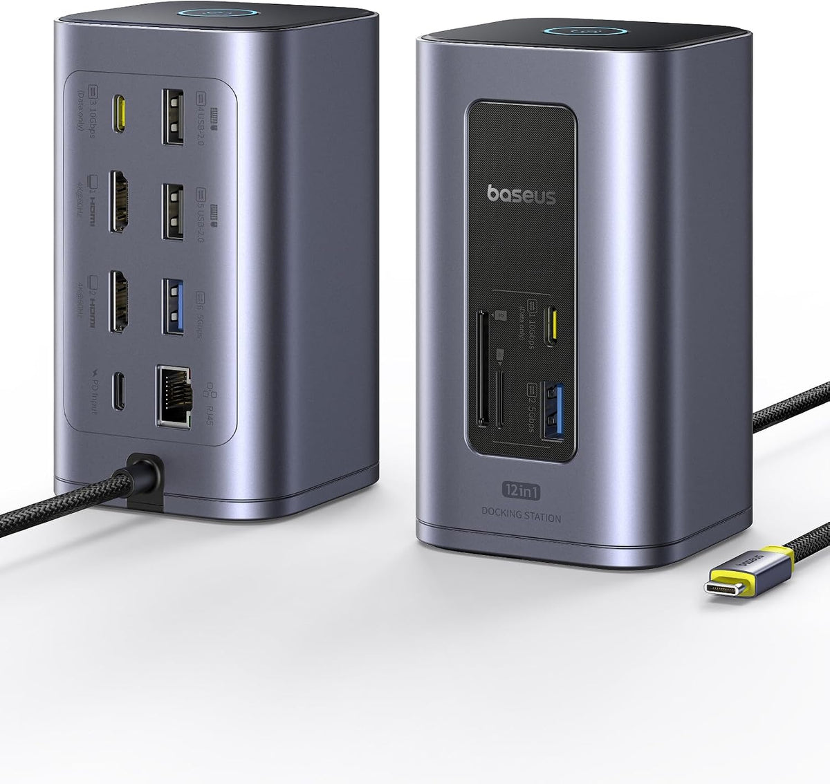 Baseus Nomos Air 12-in-1 Docking Station with 2 Monitors for Windows | Docking Station with 4K HDMI, 10Gbps USB-C/A, SD/TF Card Reader, 100W PD, Gigabit Ethernet, Compatible with Laptops