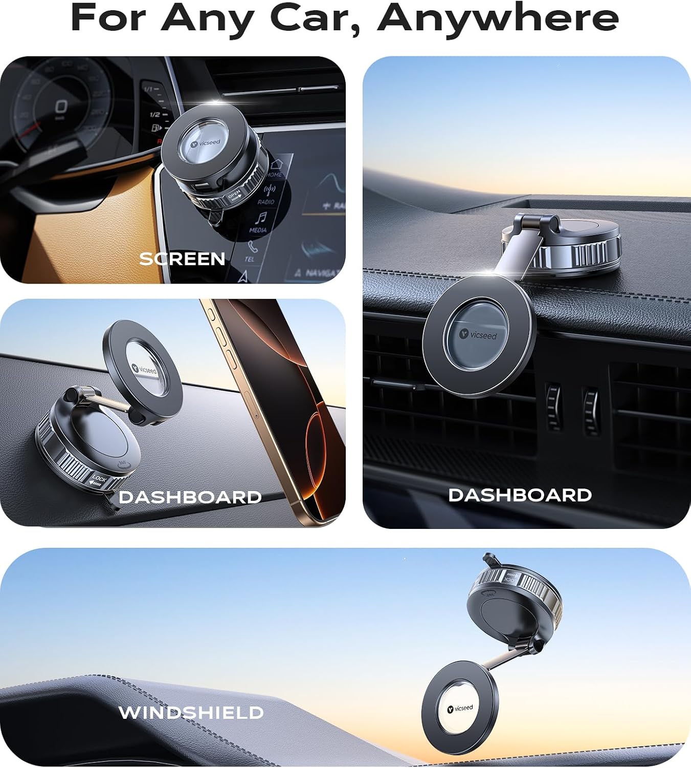 VICSEED 2026 Upgraded Car Phone Holder for Magsafe Car Mount [85 LBS Strongest Suction] Vacuum Magnetic Phone Holders for Your Car 360° Adjustable Car Phone Mount for iPhone 17 Pro Max 16 15 14 13 12