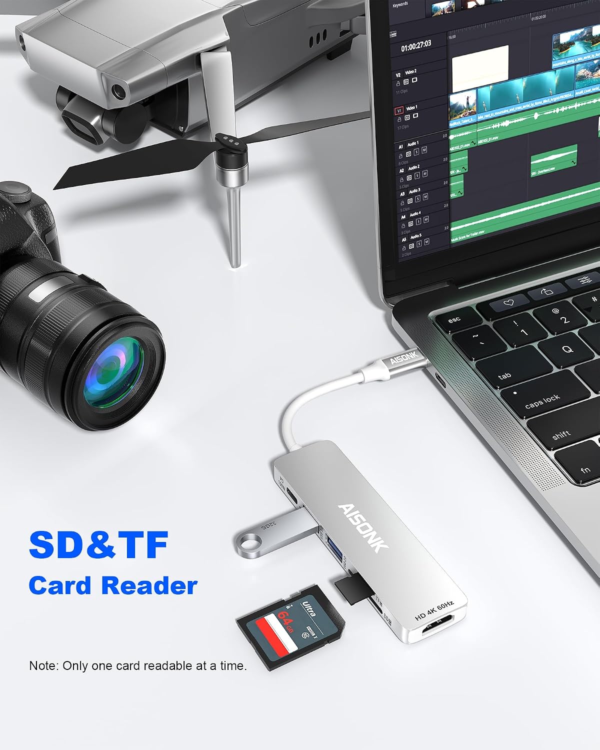 USB C Hub, 4K@60Hz C to HDTV Multiport Hub Adapter, 100W PD, 10Gb/s USB 3.2