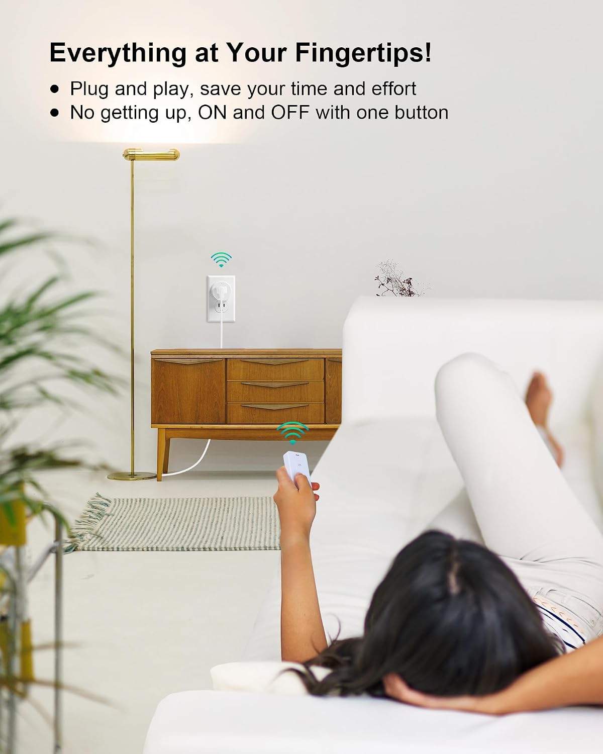 Wireless Remote Control Outlet with Portable Magnetic Switch | 200FT Long Range, Mini Round Plug, 15A/1875W, for Lamps/Lights/Household Appliances, FCC listed, Pre-Programmed