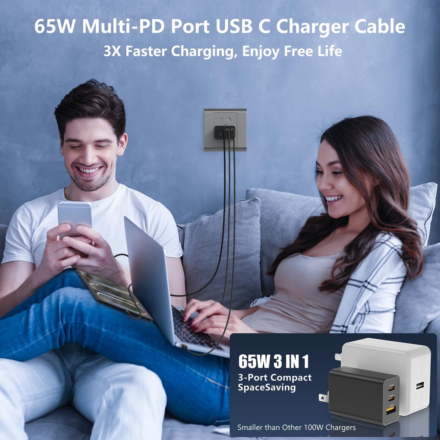 weiship65W USB C Charger for Samsung S26Ultra,3Port GaN TypeC Wall Charger | 100W PD Type C Multi Port Super Fasting Charging Block Adapter&6FT Cable for Samsung Galaxy S26 Ultra/25,iPhone 17/16，MacBook