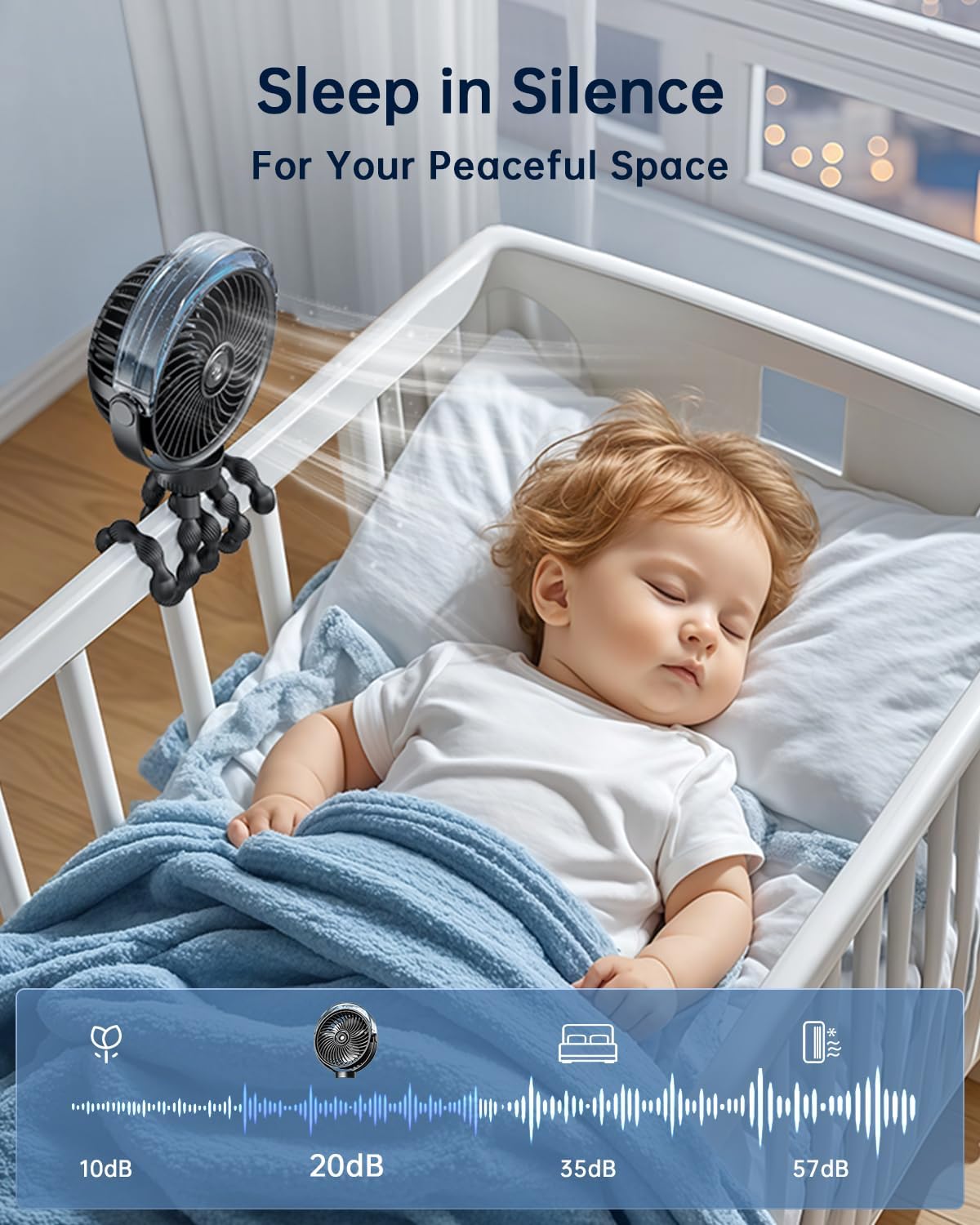 SWEETFULL Misting Stroller Fan – Portable Baby Fan with Spray Cooling, 4 Speeds, Quiet Rechargeable Fans for Travel, Outdoor, Golf Cart, Car Seat, Beach (Black)
