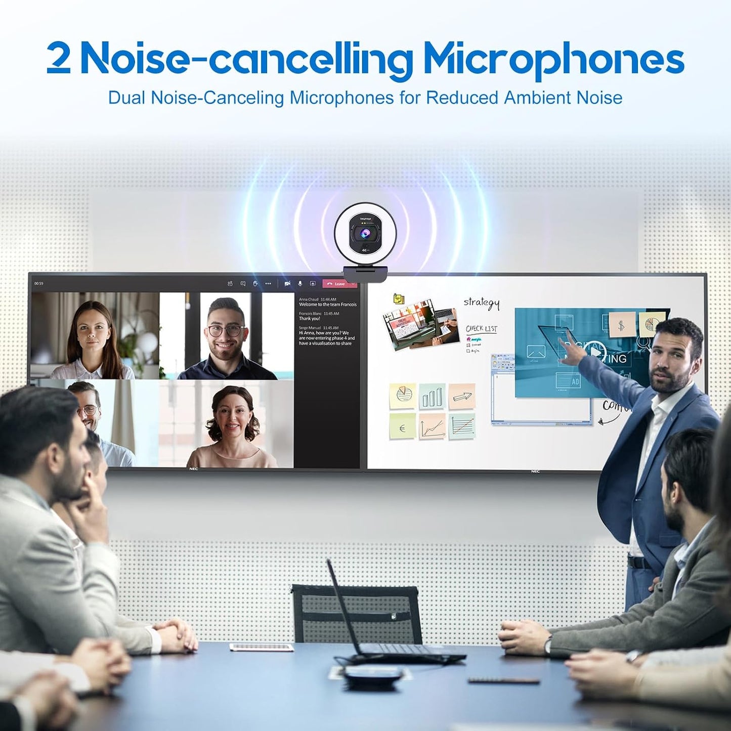 4K Webcam with Ring Light & Built-in Microphone for PC Streaming | PDAF Autofocus,Supports 1080P 60FPS, Comes with Privacy Cover, Compatible with Zoom, Skype, Google Meet, Laptop Desktop Mac