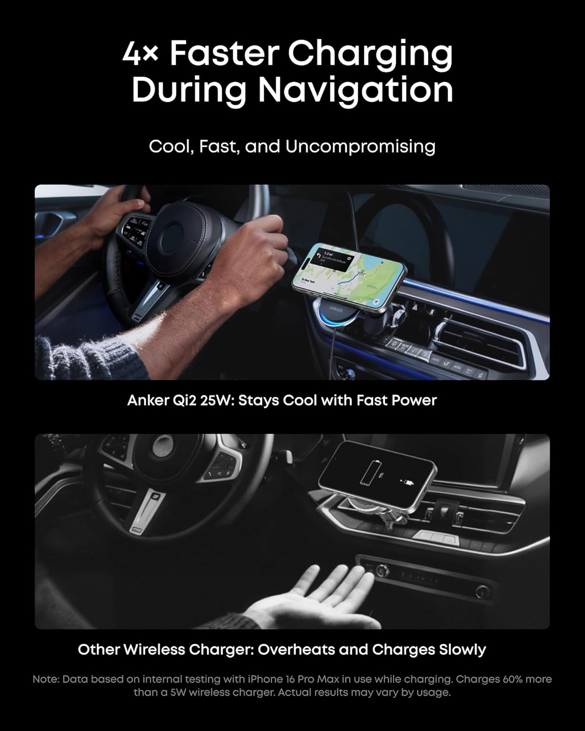 Anker Prime Qi2 25W MagSafe Compatible Wireless Car Charger Mount | AirCool Phone Holder with Vent Clip and Fast Power, for iPhone 17 - 12 Series, and More (Adapter Included)
