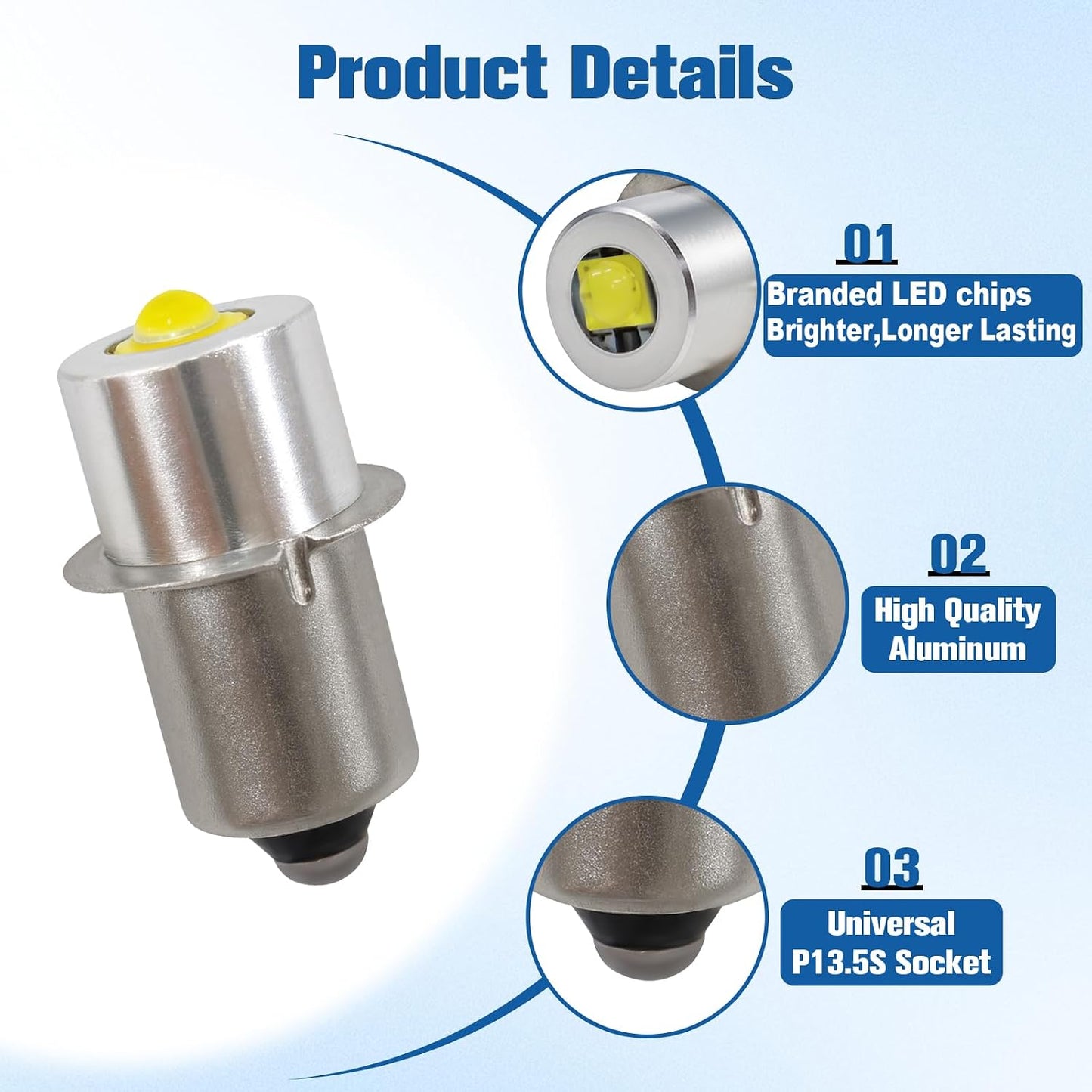 LED Conversion Kit for Maglite LED Bulb 3-16 Cell C/D, 3W DC 4-24V Flashlight Bulbs for Maglite Replacement Bulb 3D 4D 5D 6D 3 Cell 4cell 5cell 6cell(2 Pack)