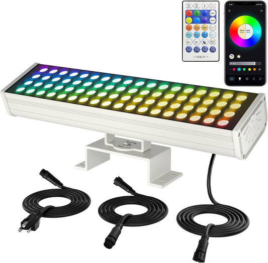 Smart Outdoor Color-Changing Flood Lights, RGBCW 360W Linkable LED Wall Washer with App & RF Control, 2700K-6500K Tunable White Dimmable, IP65 RGB Floodlight for House, Yard, Holiday Party