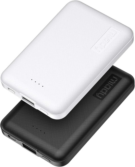 Miady 2-Pack Small Portable Charger 5000mAh Power Bank Travel Battery Pack | Dual USB丨Lightweight丨2 Outputs丨for Backpack丨Compatible with iPhone Galaxy Android etc丨Flight-Safe丨18.5Wh丨Black+White