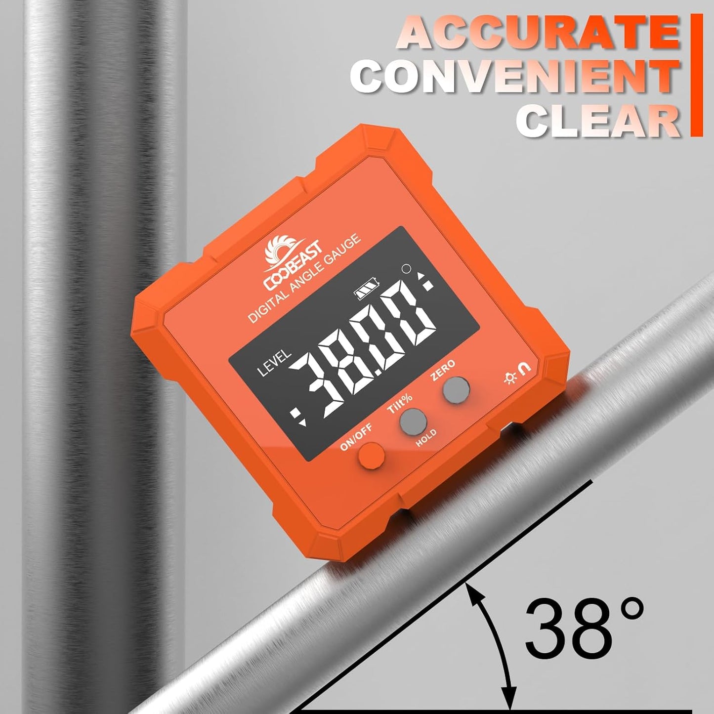Digital Angle Finder Magnetic Base Compact Digital Level Protractor Orange | Angle Gauge with Backlight Compact Angle Measuring Tool Inclinometer for Woodworking Construction Table Saw gift for Men