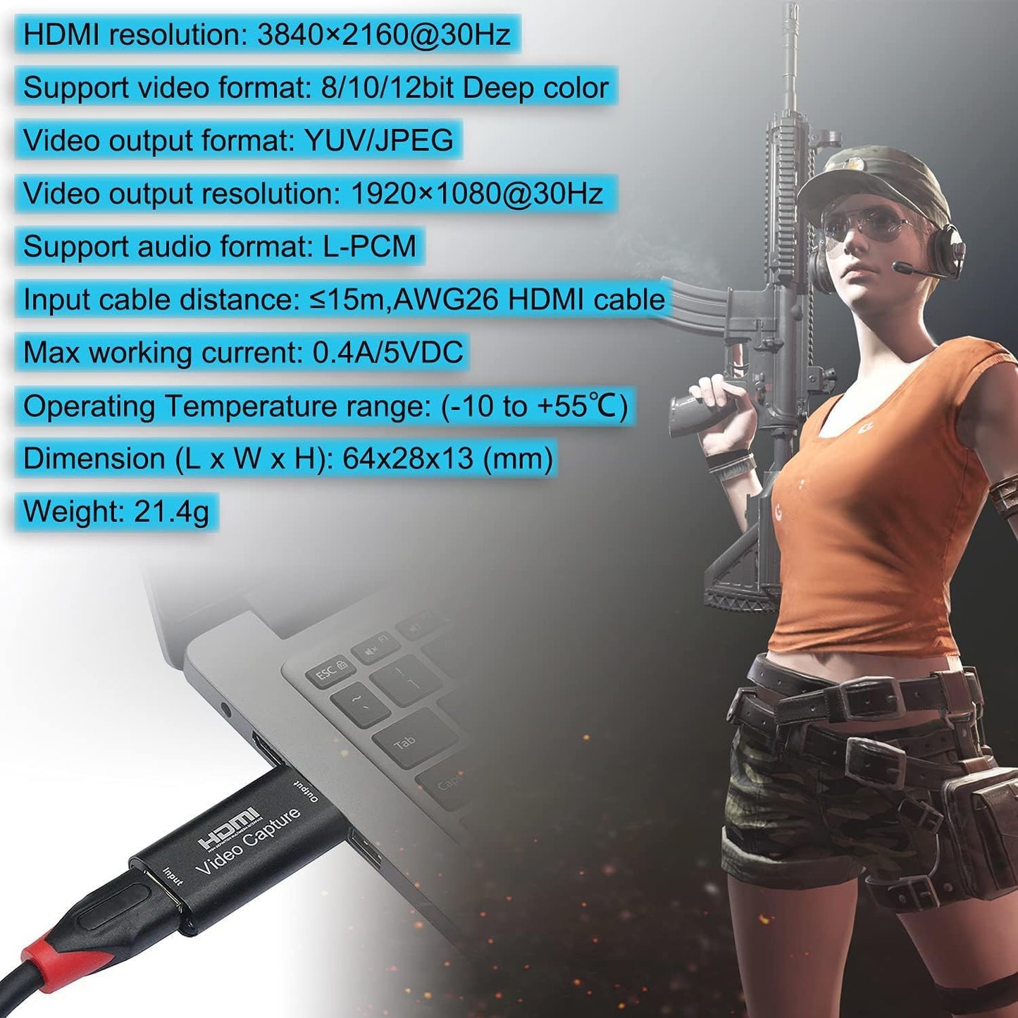 BlueAVS 4K HDMI to USB Capture Card, 1080P@60Hz, Live Streaming & Recording | Plug and Play HDMI Capture for DSLR, Camcorder and Action Cam, Ideal for OBS, Zoom, Live Streaming and Video Calls