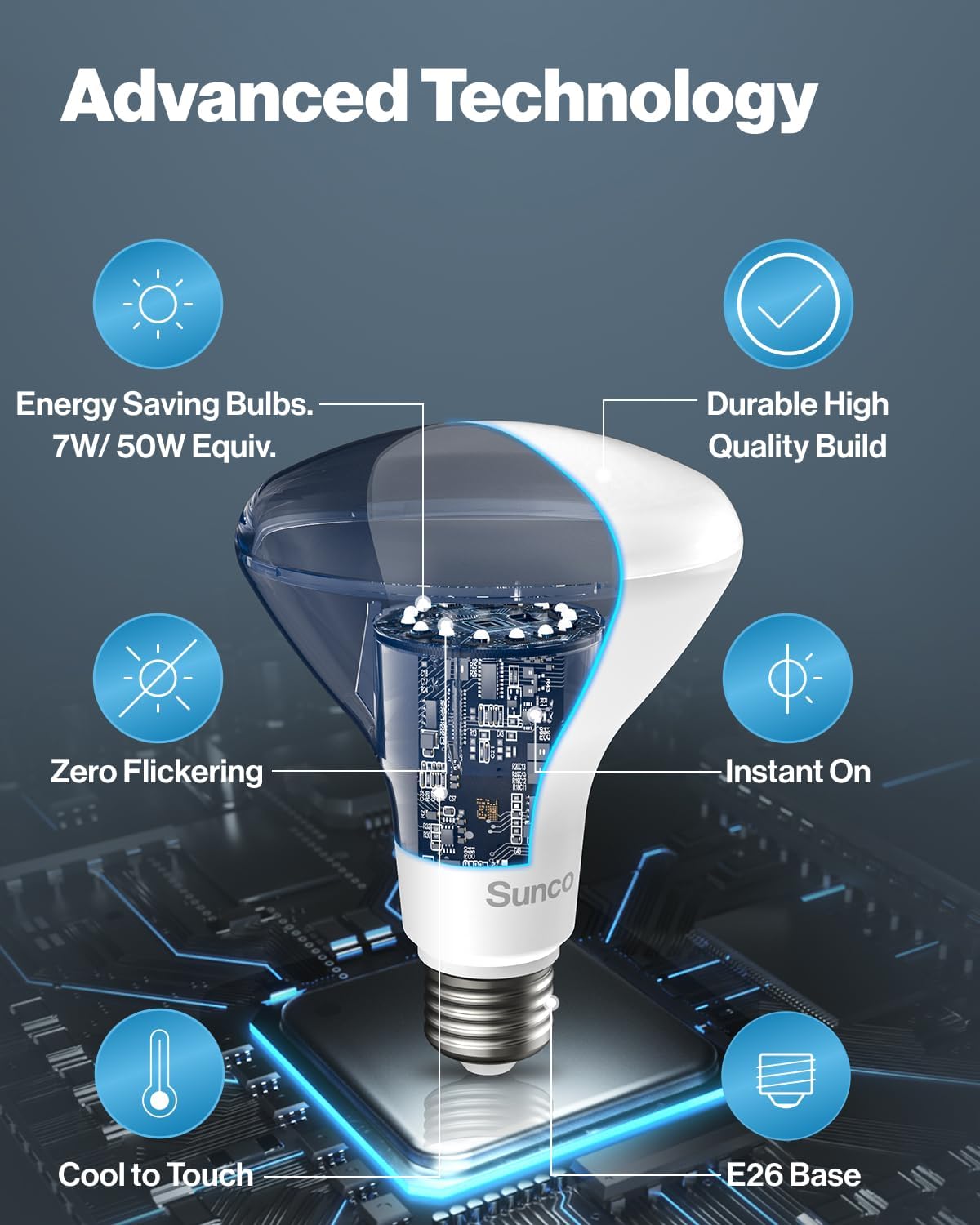 Sunco 10 Pack BR20 LED Bulb Flood Light, E26, 7W=50W, 2700K Soft White