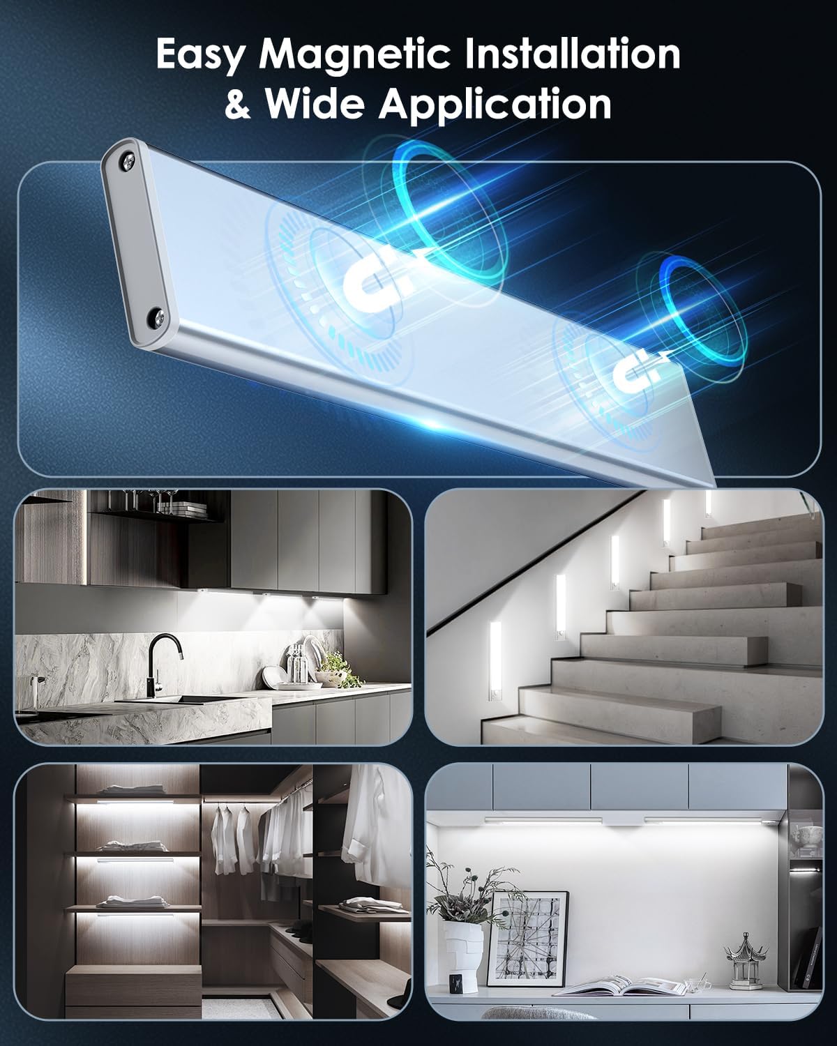 VerRon 10inch Under Cabinet Lighting Rechargeable 5-Pack