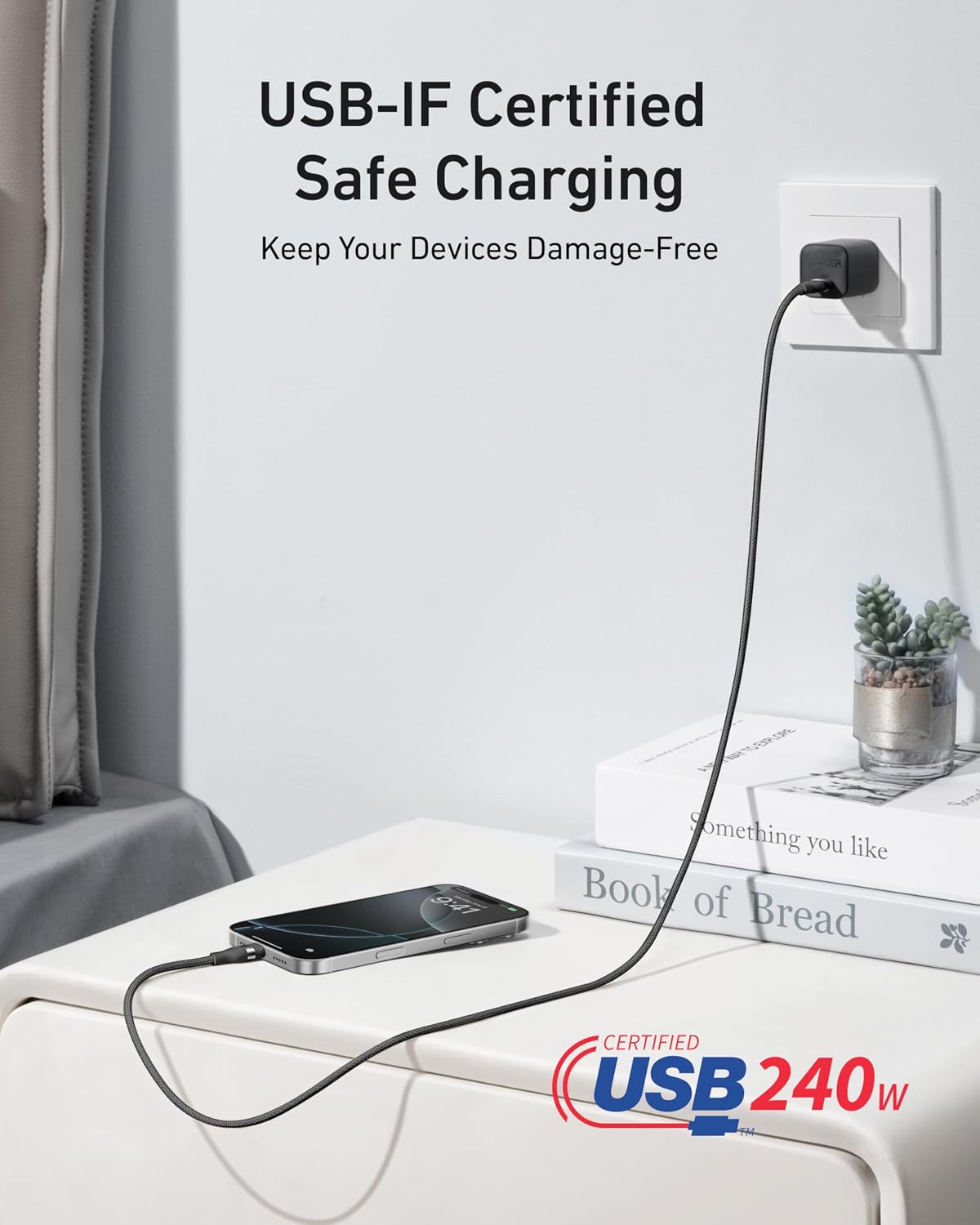 Anker Nano USB C to USB C Cable, 240W Fast Charging Cable (Black, 6ft)