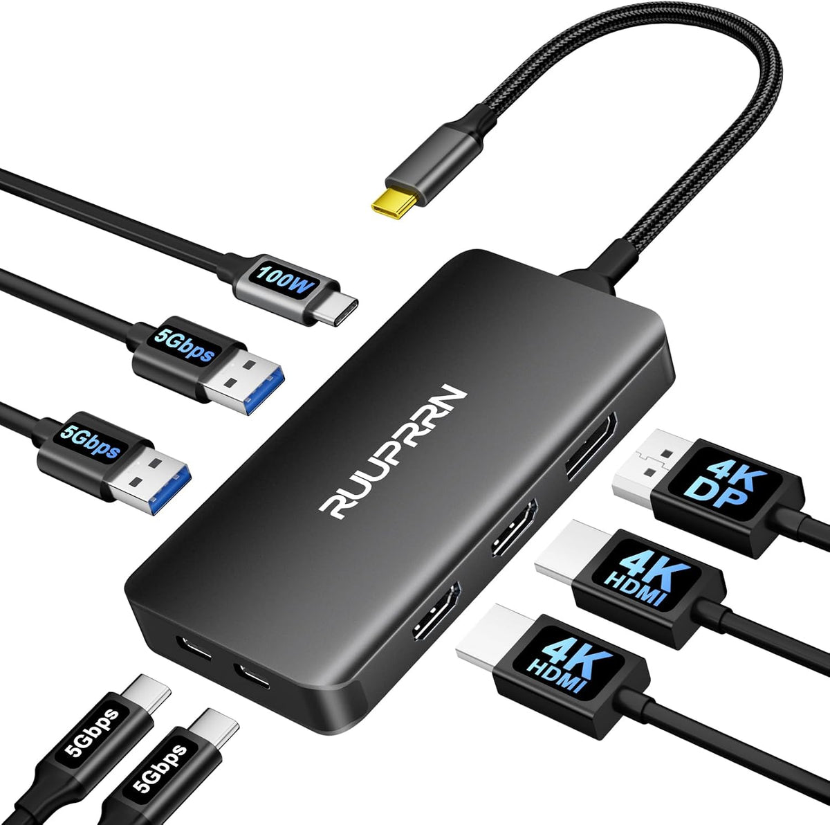 Laptop Docking Station 3 Monitors, 8 in 1 USB C Dock Dongle with 2 HDMI, DP