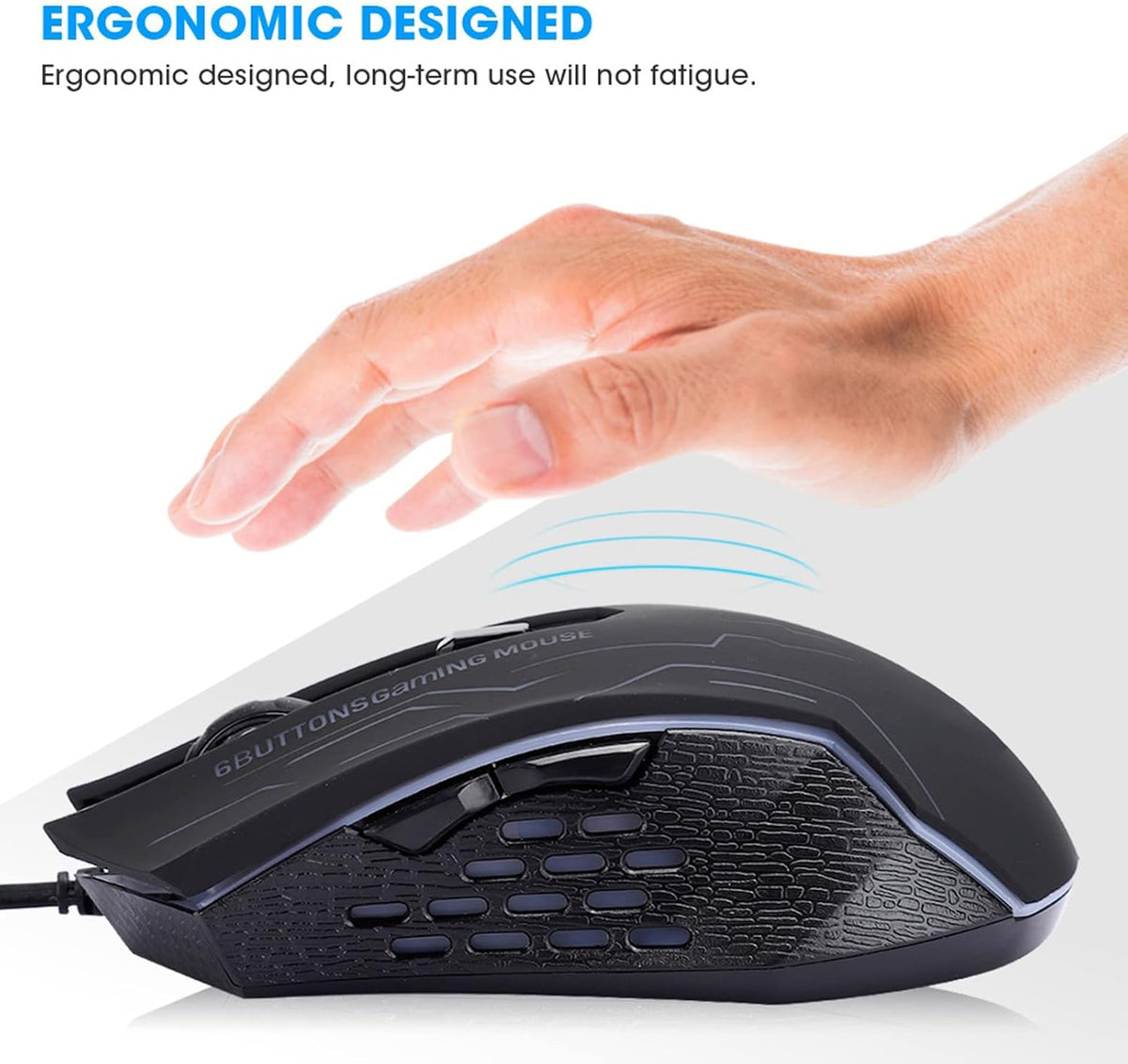 YUYTE Ergonomic Gaming Mouse, USB Wired Computer Mouse with Adjustable DPI and Colorful LED Lights, for Laptop Desktop PC Gaming
