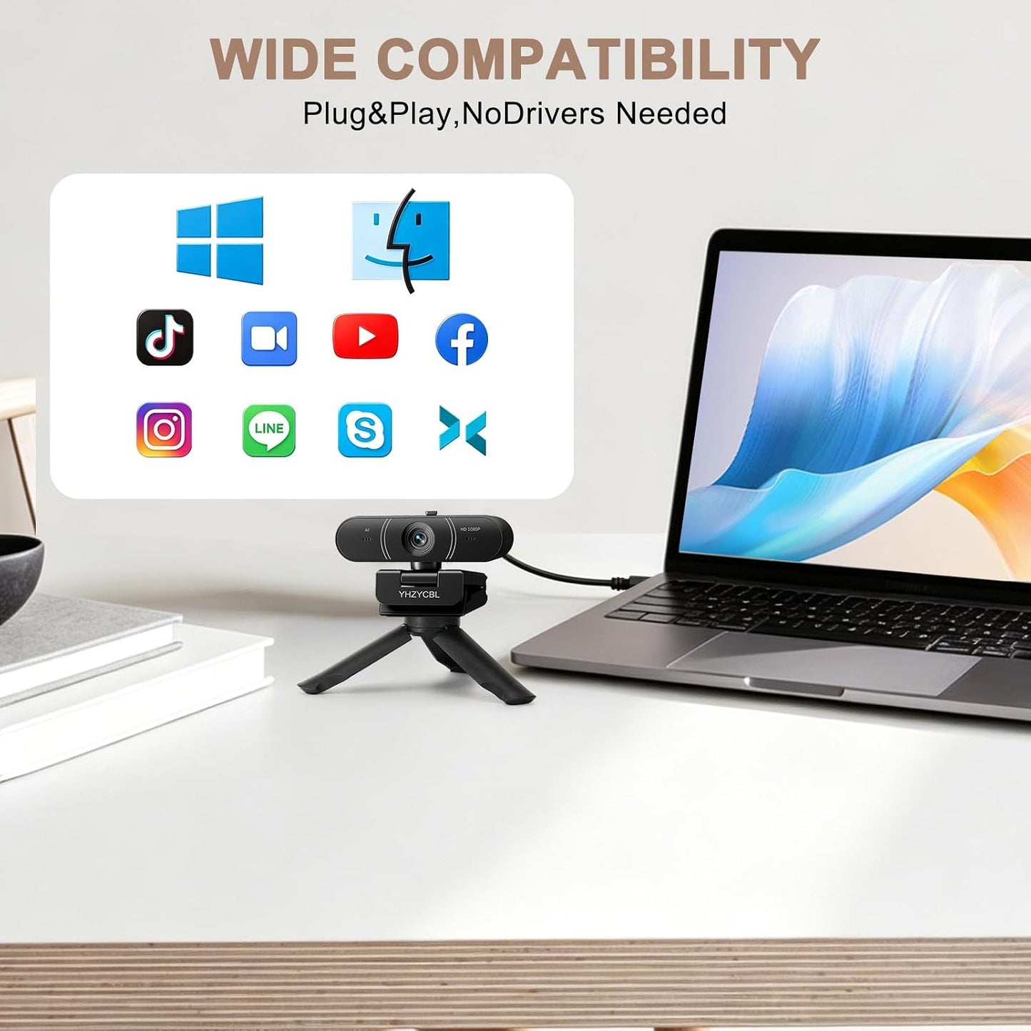 1080p webcam for pc with microphone, Auto Focus, with Privacy Cover