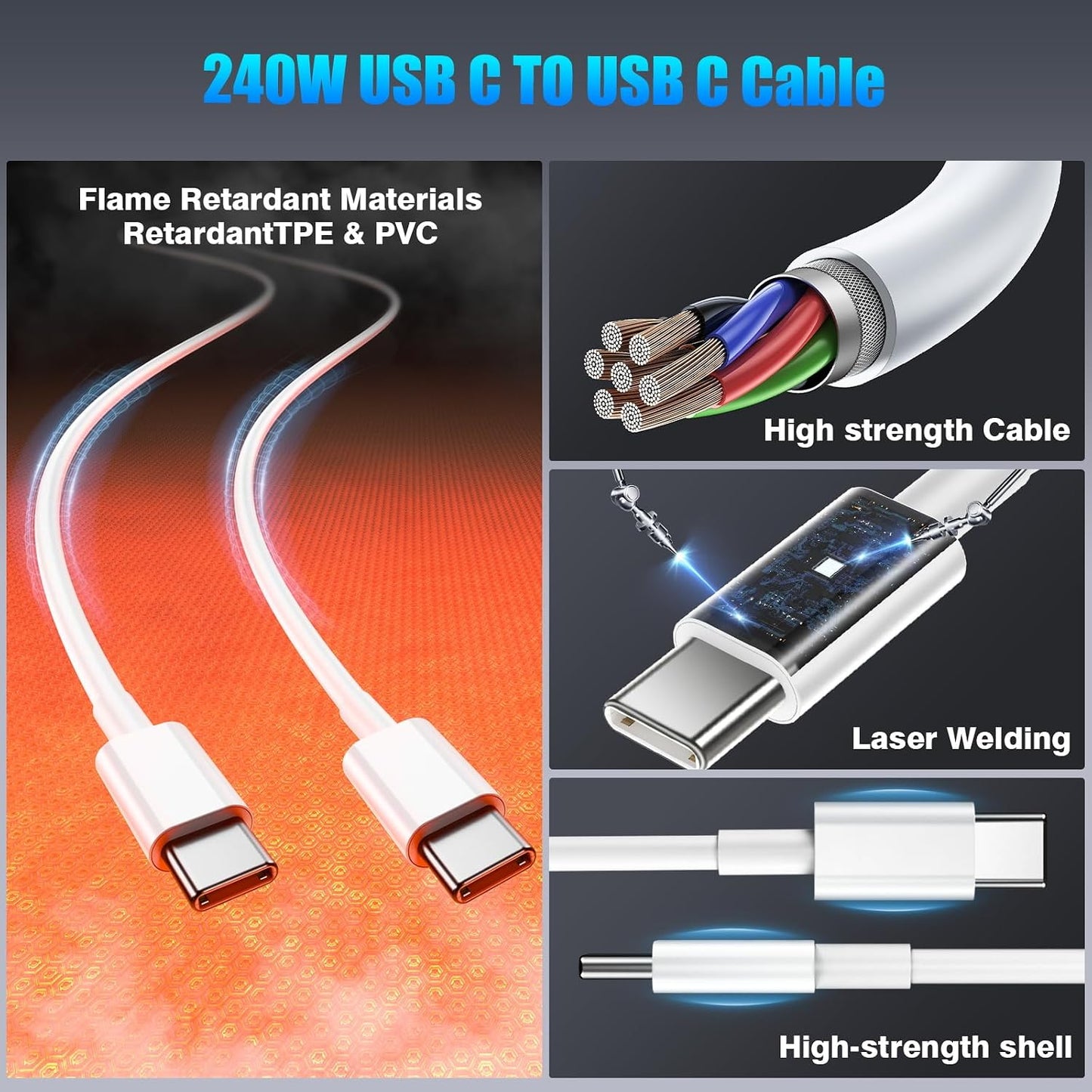 QZIIW USB C to USB C Cable, 3 Pack Type C 240W Fast Charging Cable 3/6/10FT | Type C Android Phone Charger Fast Cable for iPhone 17 16 15 Pro Max Samsung S26 S25 S24 Laptops MacBook iPad Pro/Air etc.