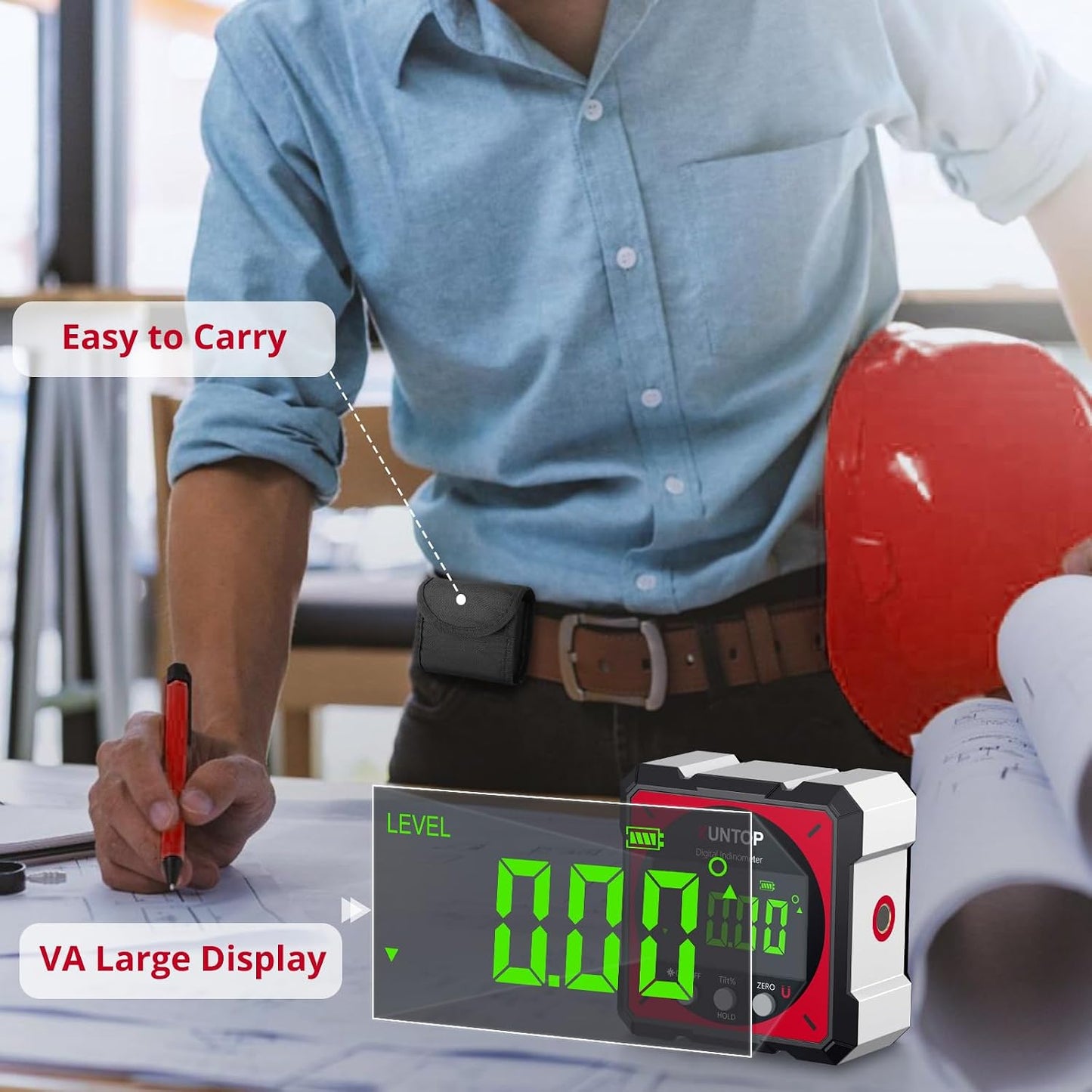 USB Charging Digital Angle Finder with Laser (Class 2, <1mW Output) | 4-side Strong Magnetic Angle Gauge IP54 Waterproof Inclinometer Level for Hanging Decorations Woodworking