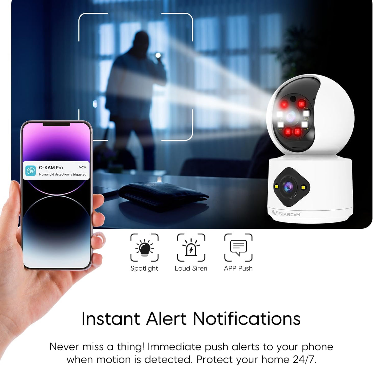 VSTARCAM Indoor Security Camera, 2K Dual Lens WiFi Camera with Two Live Views, 360° Pan & 90° Tilt, Two-Way Audio, Color Night Vision, Motion Alerts, 24/7 Recording for Baby, Pet, Elderly & Home