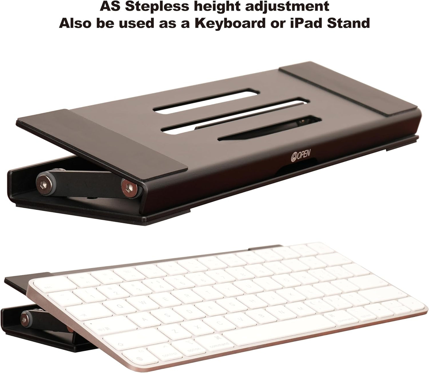 Aluminum Fold & Laptop Riser Stand 3-in-1 Adjustable, Foldable Cooling Stand with Integrated Storage Box, Ruler and Ultra-Slim Portable Design for MacBook, Tablet, Ipad, Keyboard and All Laptop