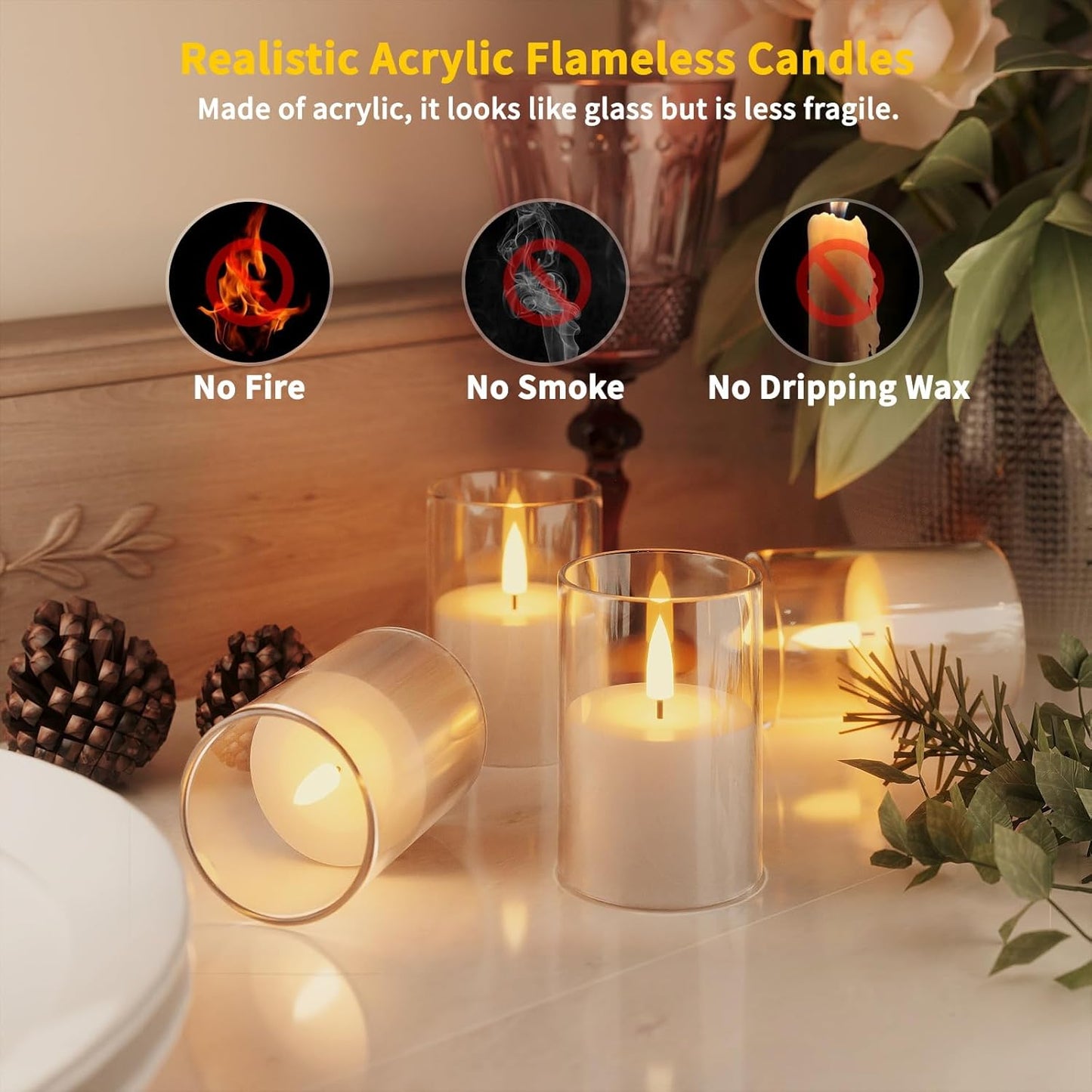 VIODAIM 12Pack Flickering Flameless LED Candles with Timer, Battery Powered - Small Pillar & Votive, Clear (2"X3") | Small Pillar & Votive Candle with Realistic Flickering Warm Glow for Centerpieces, Wedding Tables, Holiday, and Home Decor