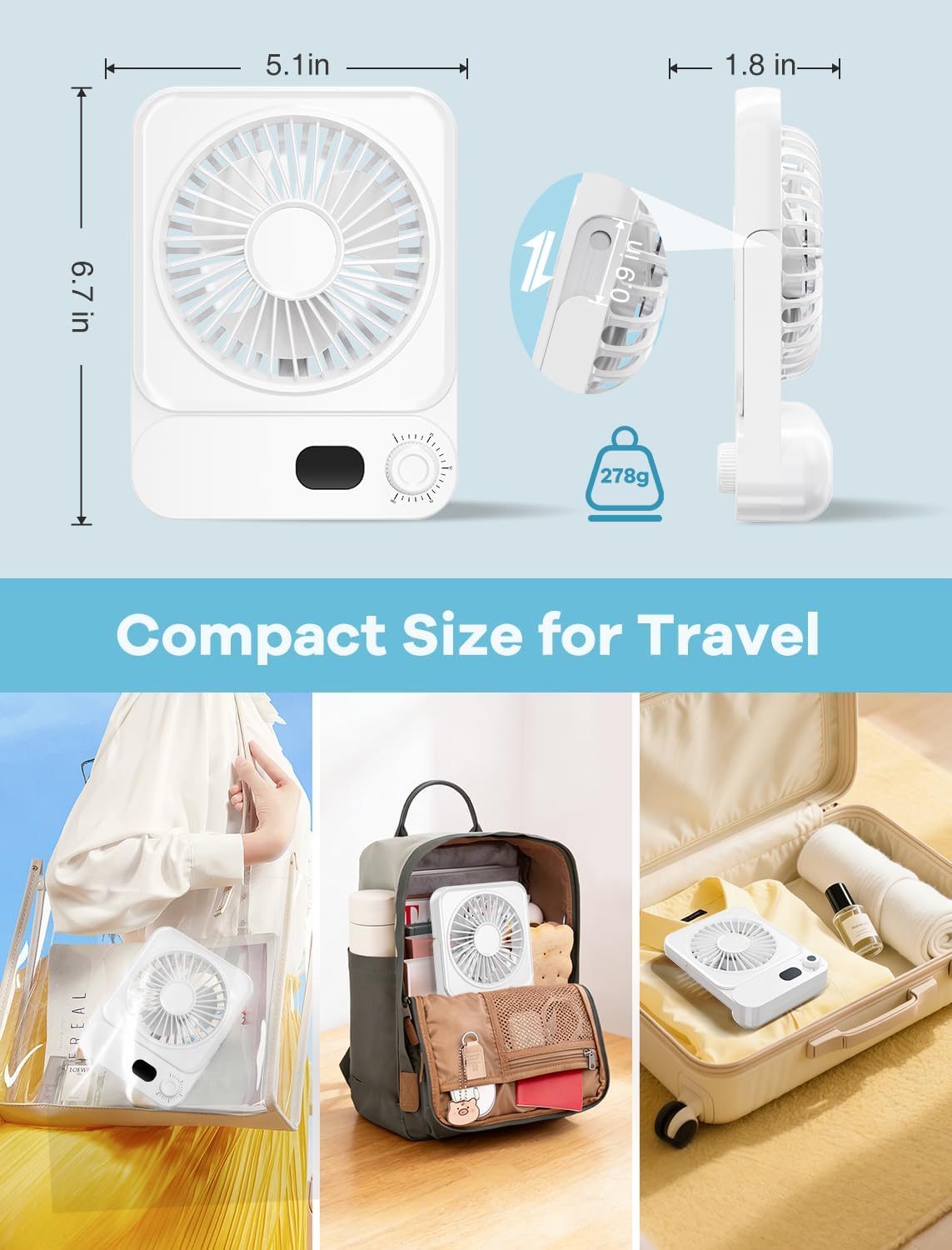 Shintrend Cruise Approved Portable Fan with Magnetic Mount, Rechargeable Cabin Fan with 100 Speeds for Ceiling or Wall, Quiet Cooling for Cruise Travel, Cruise Ship Essentials– White