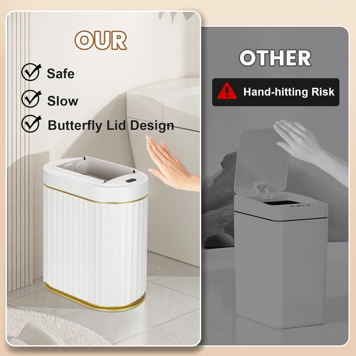 ELPHECO Motion Sensor Bathroom Trash Can with Lid 2 Gal Automatic Trash Can