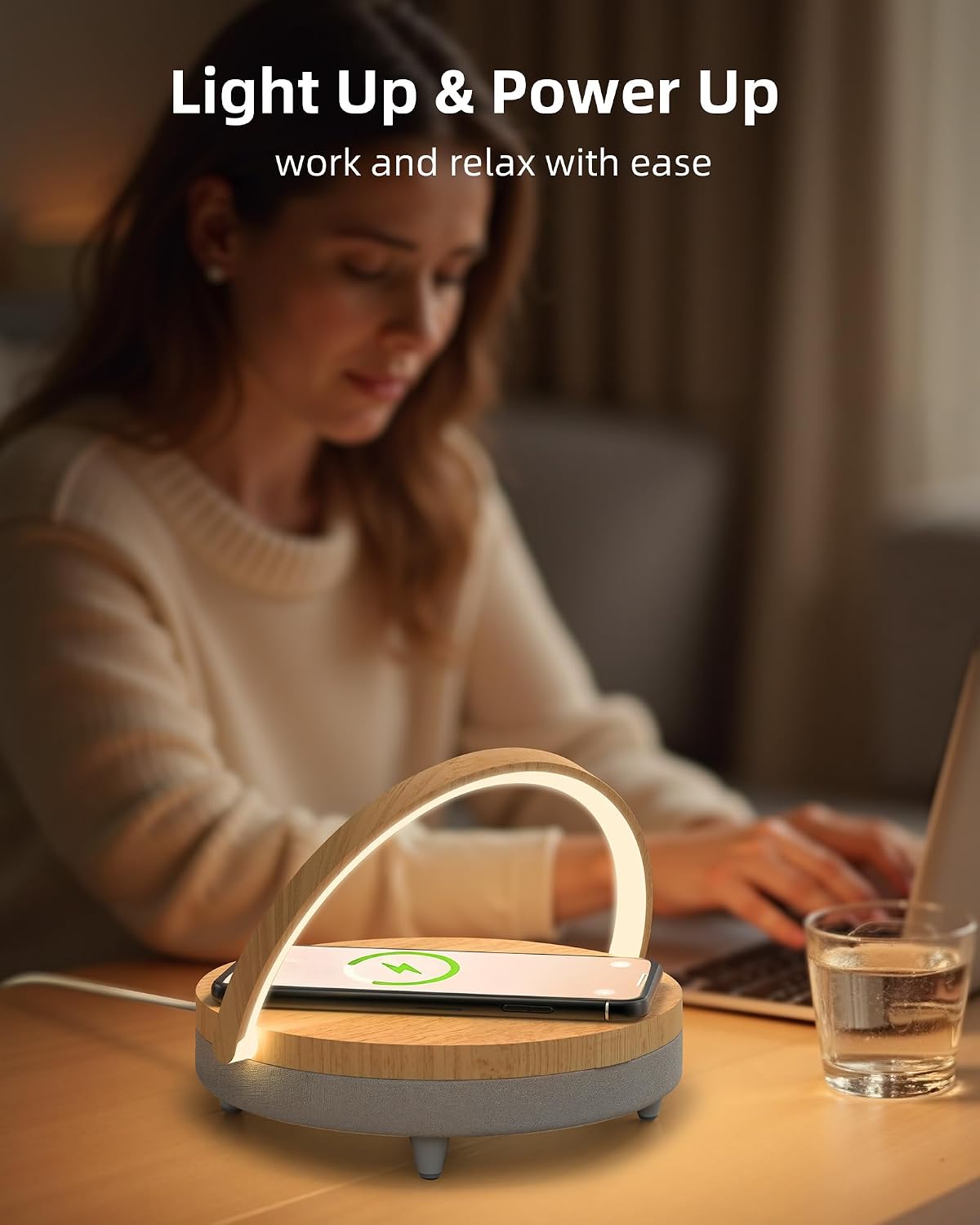 EZVALO Birthday Gifts for Women, Music Table Lamp with Wireless Charger, 4 in 1 Touch Bedside Lamp, Bluetooth Speaker, Phone Holder, Dimmable LED Night Lights Birthday Gifts for Women, Men, Dad, Mom