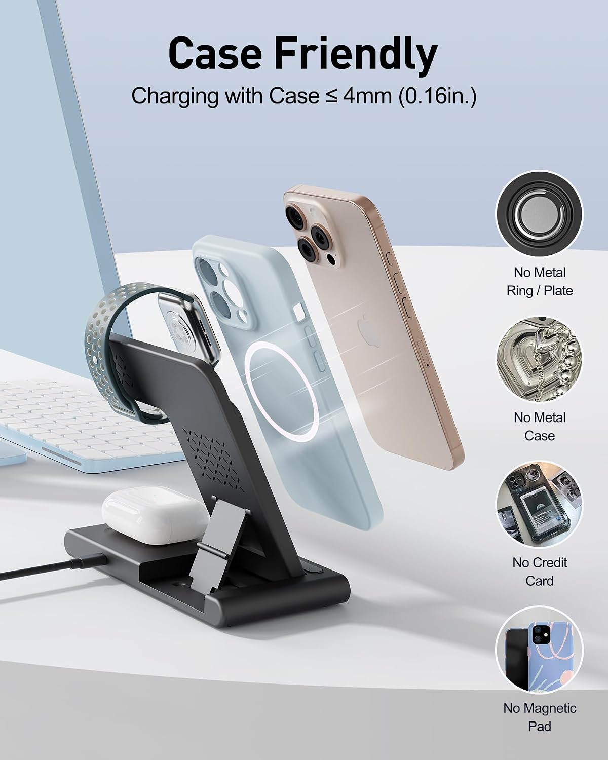 RYND 2026 Travel Portable Wireless Fast Charger for Apple & Android Charging Station,3 in 1 Charging for iPhone17 16 15 14 13 12,Apple Watch Series & Air pods 4 3 2 Pro,Samsung Galaxy