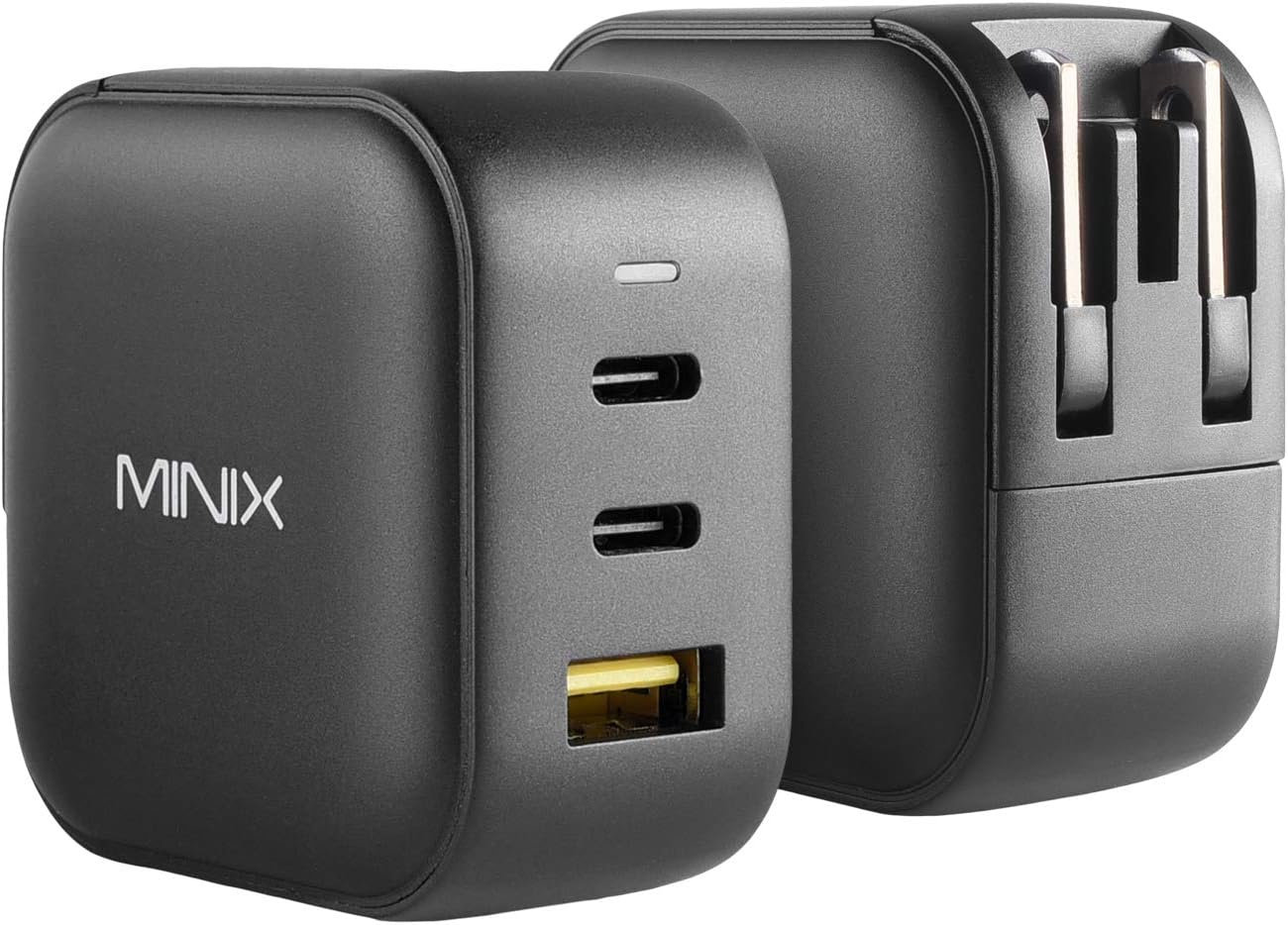 MINIX P1 66W Turbo 3-Port GaN Travel Wall Charger USB C Fast Power Adapter | Foldable Plug (2x USB-C, 1x USB-A) Compatible with MacBook Pro Air, iPad Pro, iPhone 17/16/15/13, Galaxy S25 (US/UK/EU Plugs)