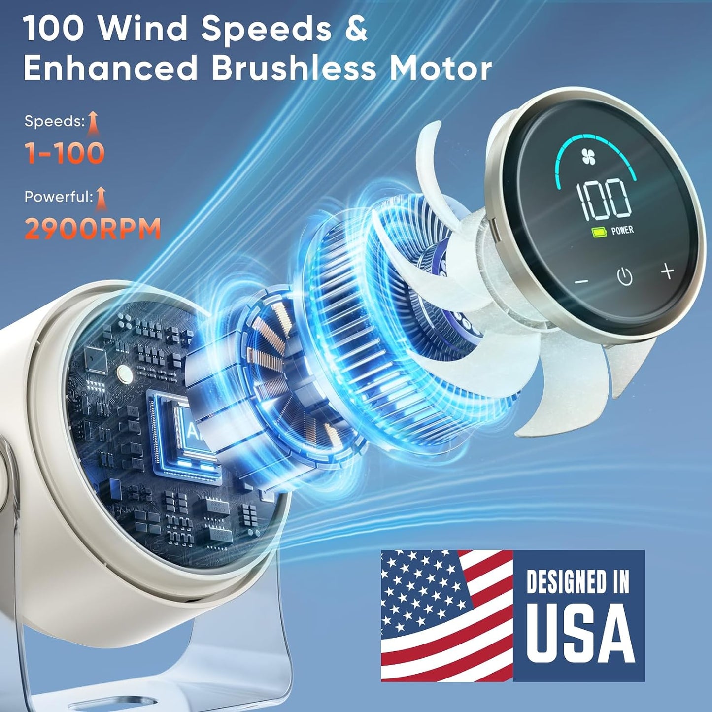 Portable Desk Fan,Quiet Fan for Bedroom,Portable Fan withTurbo Airflow,Fans with 100 Speeds Digital Display, 360° Tilt,Rechargeable Battery Powered Fan,Small Fan for Home, Office, Kitchen (White)