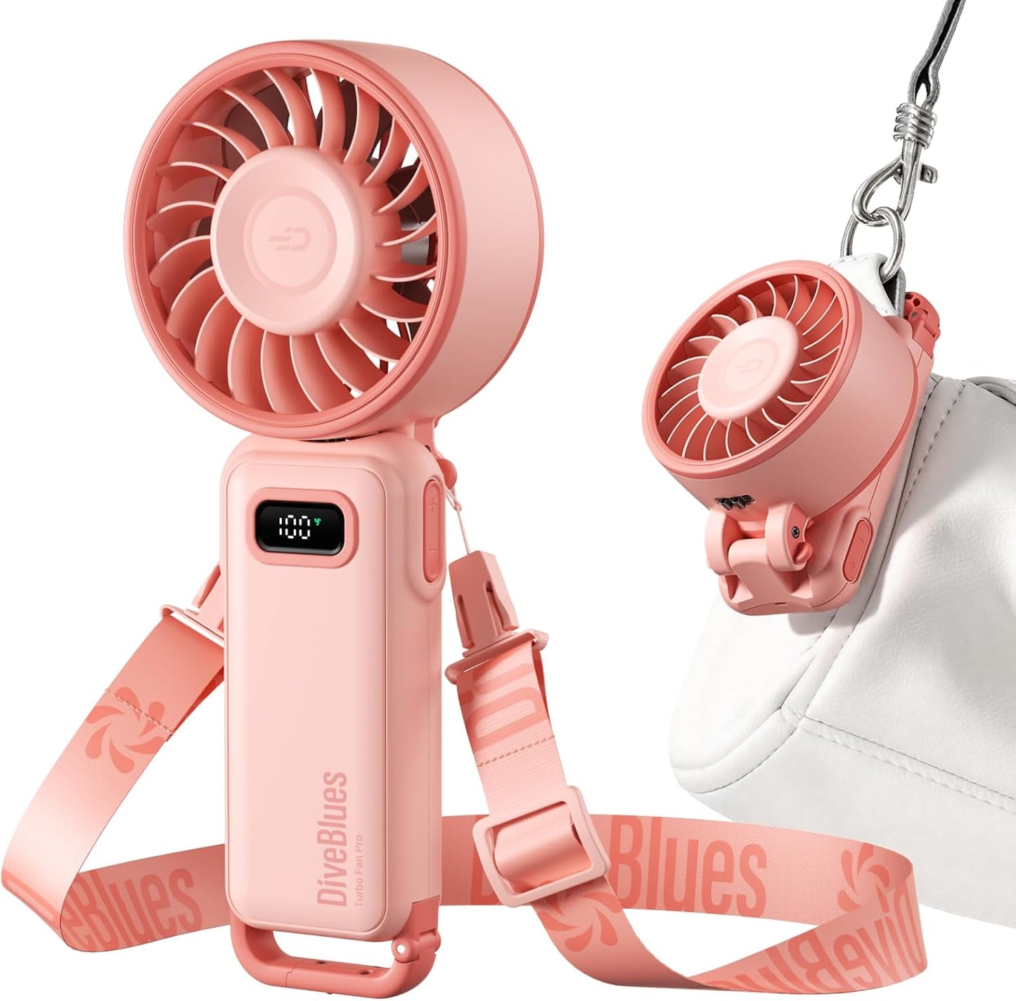 Diveblues Portable Turbo Fan, 100 Speed Handheld Fan with Strong Airflow, Foldable 4 in 1 Personal Fan for Neck, Desk & Travel, USB-C Rechargeable, Lightweight for Summer, Concerts & Outdoor Use