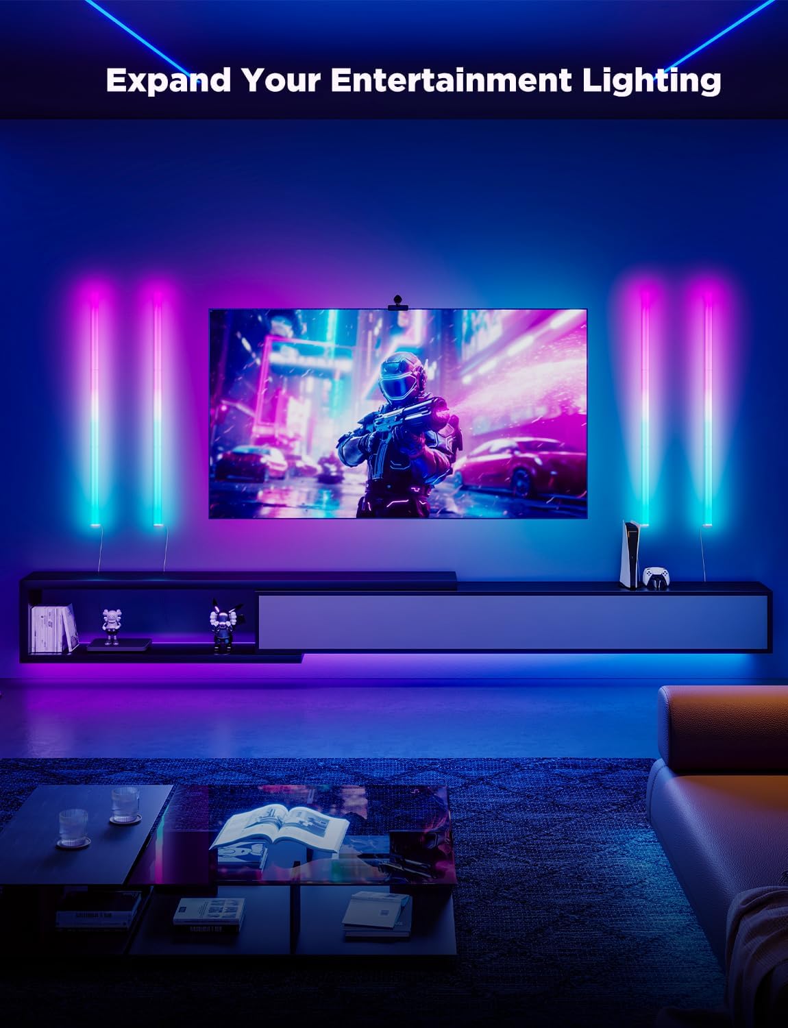 Govee Glide Wall Lights, Smart Gaming Light Bar, Works with SmartThings | RGBIC LED Wall Lamp for Bedroom, DIY, 6 Count Light Bar for Gaming Room(2 Panels Set and 3 Sections/Panel)