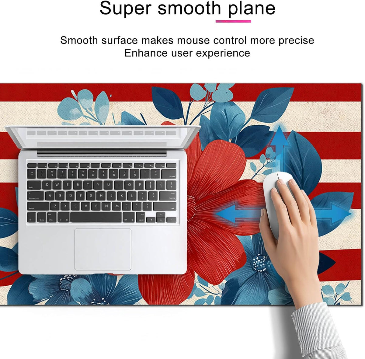 HOMETITUTE Mouse Pad 31.5 x 11.8 Inch American Flag Floral Desk Mat XL Large Extended Keyboard Mat Computer Desk Pad Non Slip Waterproof Mouse Pads Gaming Office Accessories