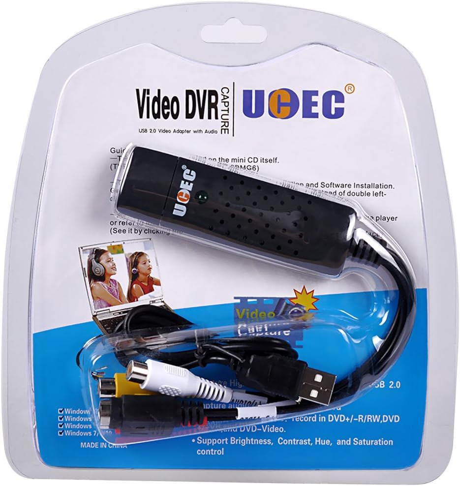 UCEC RCA to USB Converter, USB 2.0 Audio Video Capture Card Device for PC, Analog to Digital Video Converter, VHS VCR TV to DVD Converter Support Win 2000/ Win Xp/Win Vista/Win 7/ Win 8/ Win 10