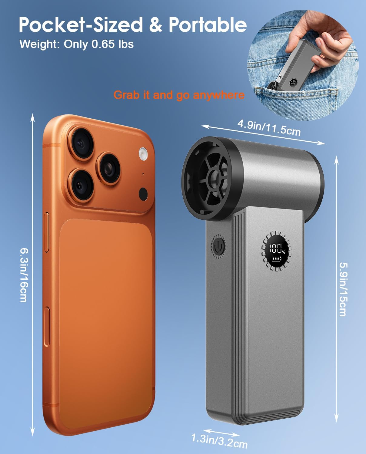 Compressed Air Duster, 180000RPM Brushless Dust Blower, 45W Charge | 4 Speeds, 8000mAh, Mini Cordless Electric Duster, SuperPower, Reusable, Durable, Clean PC/Keyboard/Car/Camera/Golf/Outdoor