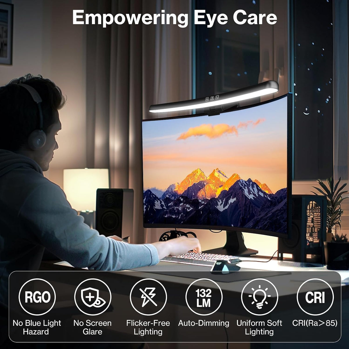 Monitor Light Bar, Curved Computer Monitor Lamp for Eye Caring LED Dimmable Screen Light Bar, 3 Color Temperature Mode Lights, Touch Control USB Powered Monitor Lamp for Desk/Office/Home/Game