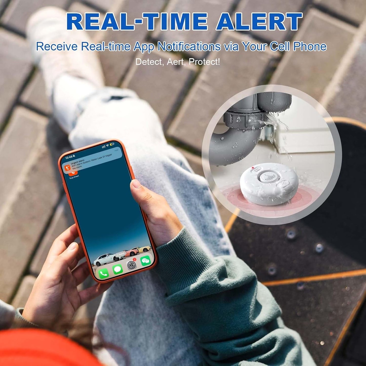 WiFi Water Leak Detector for Home 5pack, 120dB Adjustable Alarm, Smart Water Sensor Alarm, Wireless Water Leak Alert with App Notification, 5 Sensors & 1 Gateway for Bathroom,Laundry,Kitchen