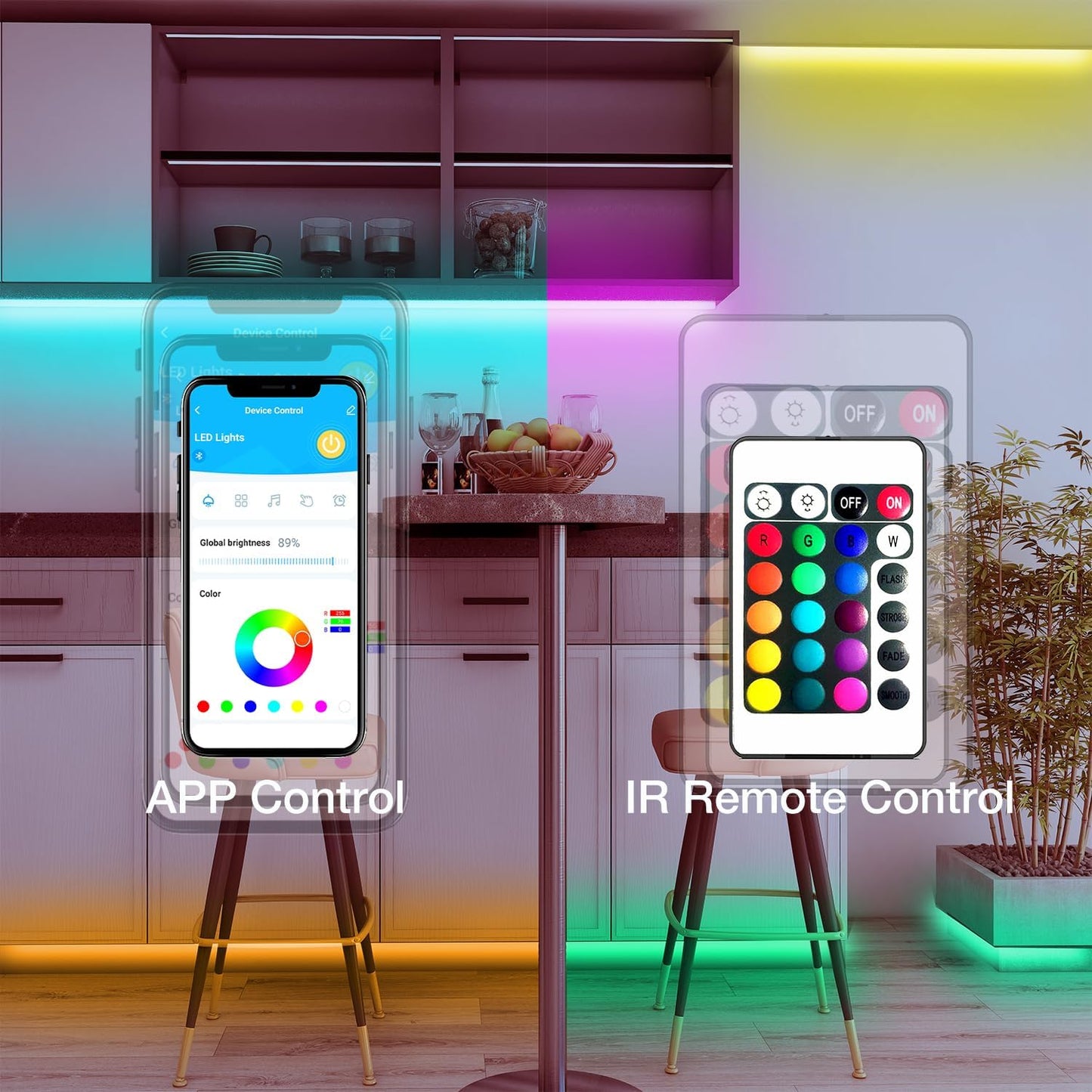 DAYBETTER Smart RGB Led Strip Lights, 50ft Led Lights for Bedroom with App Control, Multicolor Changing Led Light Strips Apply for Home Decor, Living Room, Kitchen, Home Party Decoration