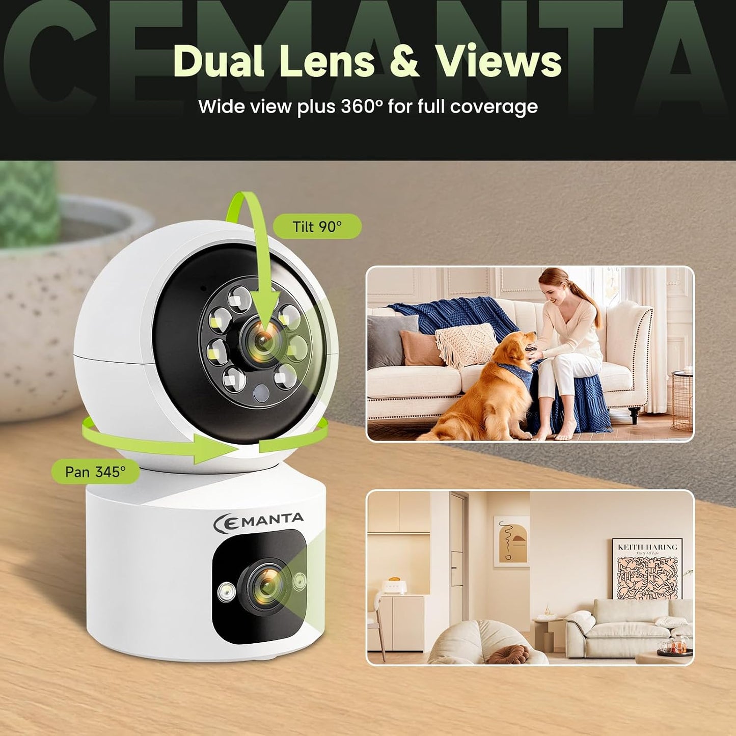 4MP Security Camera Indoor for Pet/Dog/Baby with Phone App | Free Cloud Storage,2.4/5GHz WiFi, 360 PTZ, 2-Way Audio, Color Night Vision, AI Motion Detection,Compatible with Alexa