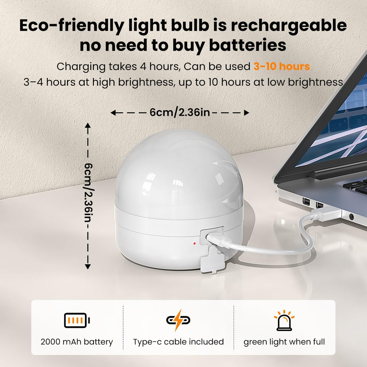 Rechargeable Light Bulb with Remote - E26 2Pack 5W 350LM Dimmable Detachable LED Bulb 3 Color Temperature Options & 3 Timer, 2000mAh Battery Operated Magnetic Bulbs, Bulbs for Non-Hardwired Fixture