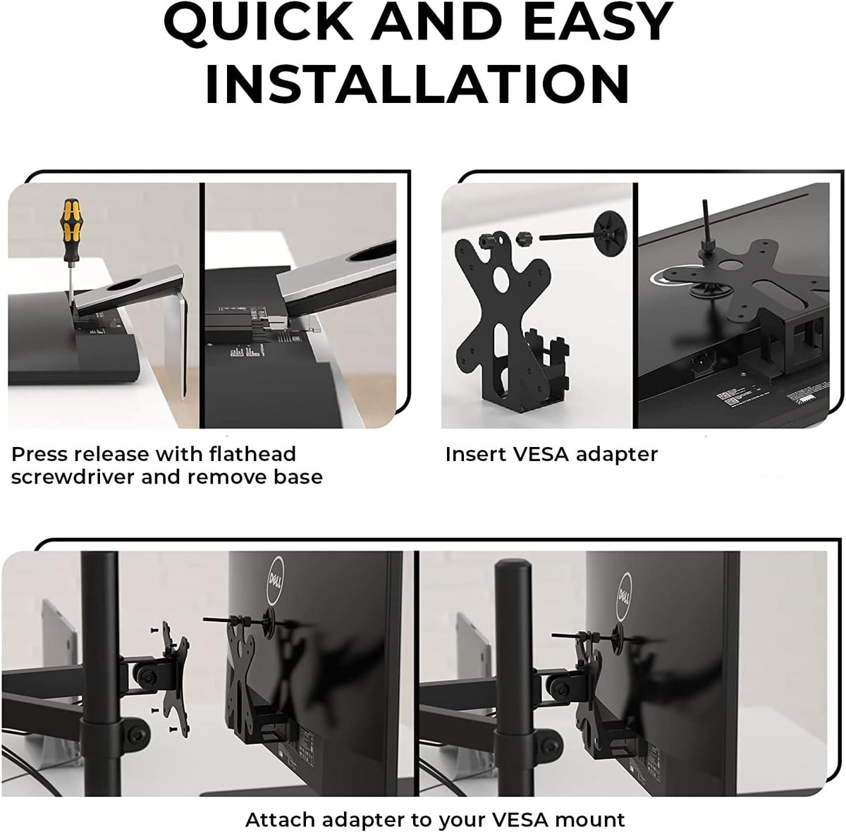HumanCentric VESA Mount Adapter Compatible with Dell Monitors SE2416HX, SE2717HX, SE2717HR, SE2717H, S2216M, S2216H, SE2716H, SE2216H, SE2417HG, SE2416H, S2216H, 75x75mm and 100x100mm Patterns