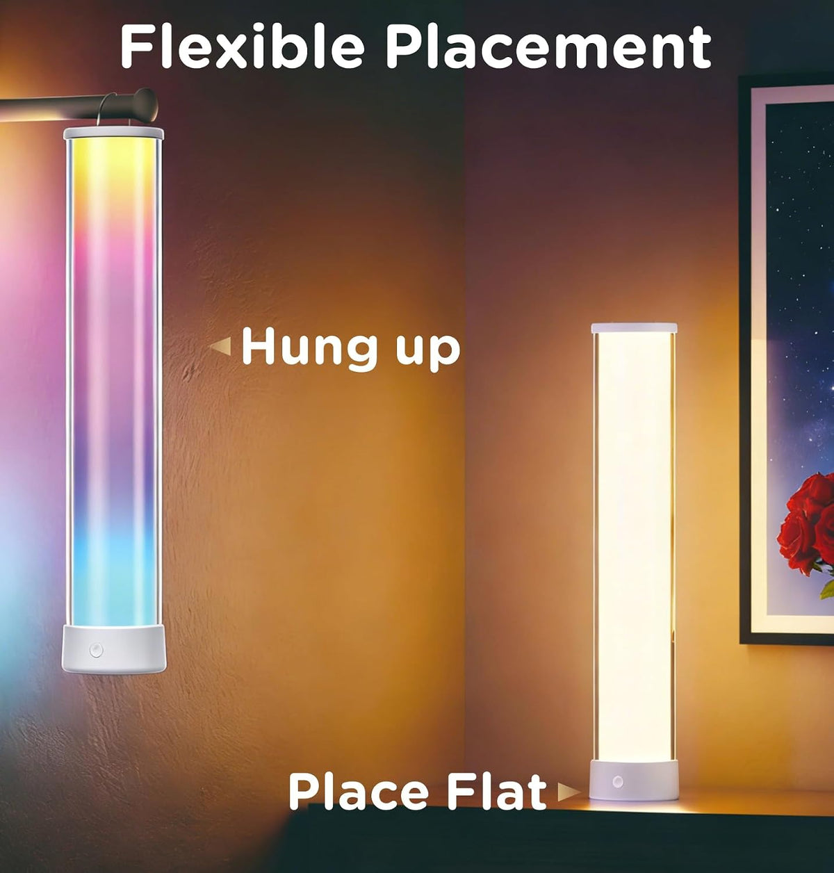 Cordless Table Lamp, RGB 16 Million Colors Rechargeable 1500LM Dimmable APP & Remote Control, Dynamic Sync, Timer & Scene Modes, Portable Ambient LED Light for Outdoor, Gaming Room, White