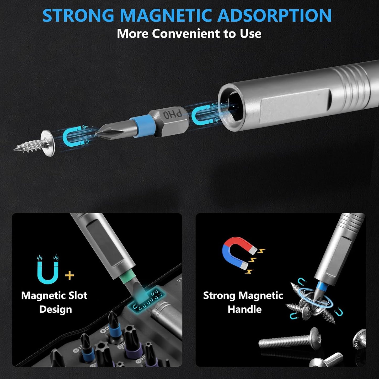 50-in-1 Magnetic Ratchet Screwdriver Set, S2 Steel T Handle Repair Tool Kit | Furniture, Computer, Bicycle, Appliance, DIY, Electronics, Portable Case, 48 Bits, Color-Coded, 80% Effort-Saving