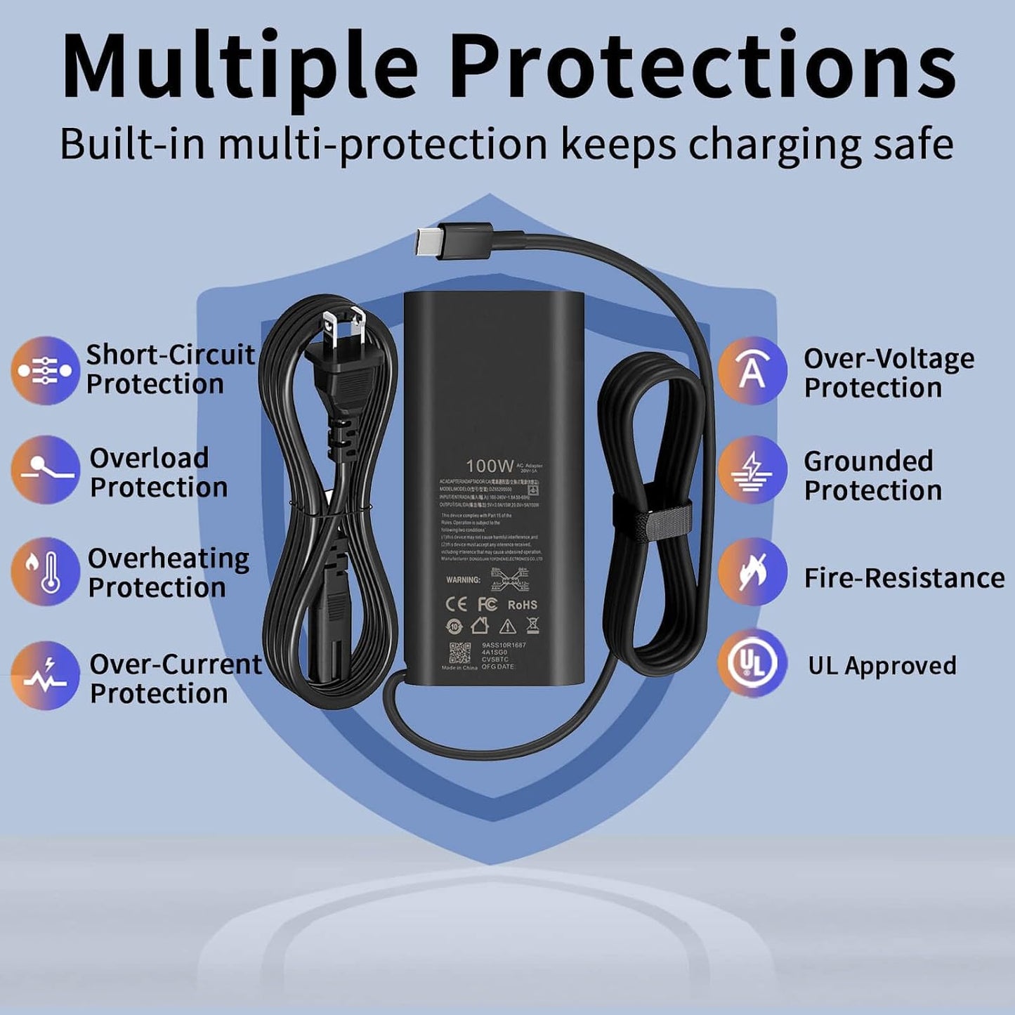 100W USB C Laptop Charger for Dell Computer Charger Type C Gan Ultra Slim | Adapter for Dell Precision 5680 Latitude XPS 14 Inspiron 14 16 5000 7000 Power Cord